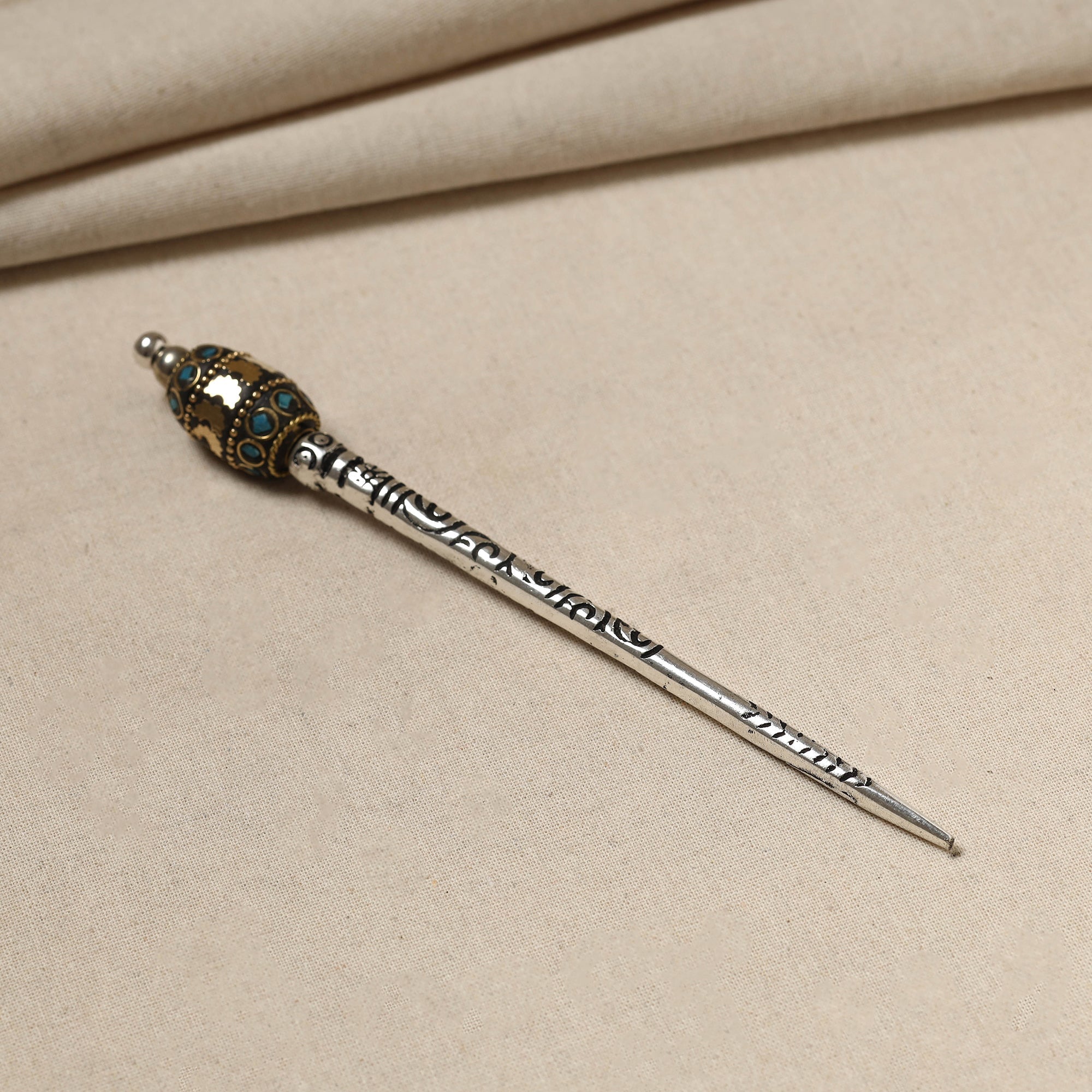 WHITE RIVER STORIES Antique Finish Oxidised German Silver Juda Stick