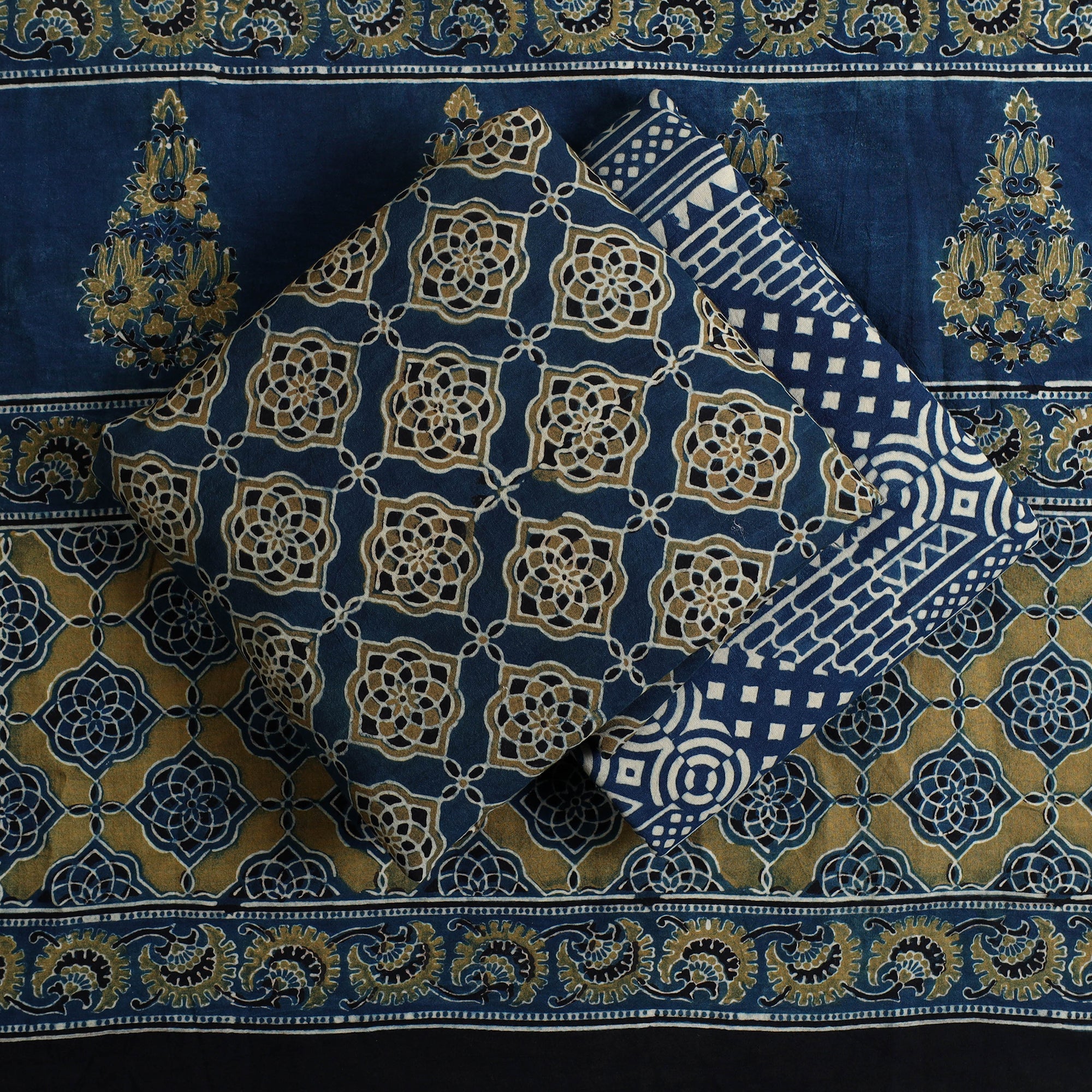 AJRAKH BY SUFIYAN ISMAIL KHATRI Blue - Hand Block Print Cotton 3pc Ajrakh Dress Material 14 - view 2