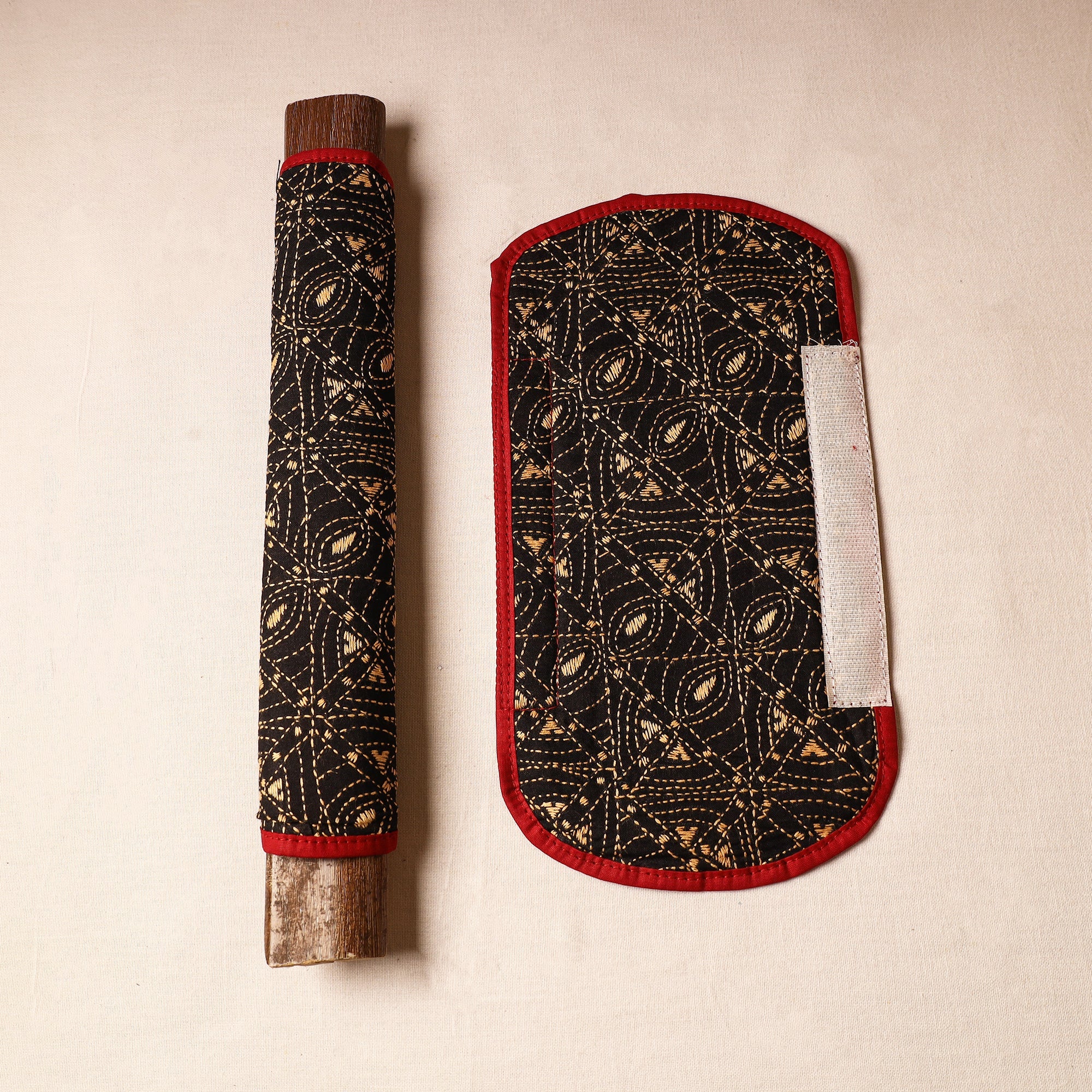 ASALKAAR Bengal Kantha Work Handmade Fridge Handle Cover (Set of 2) 08