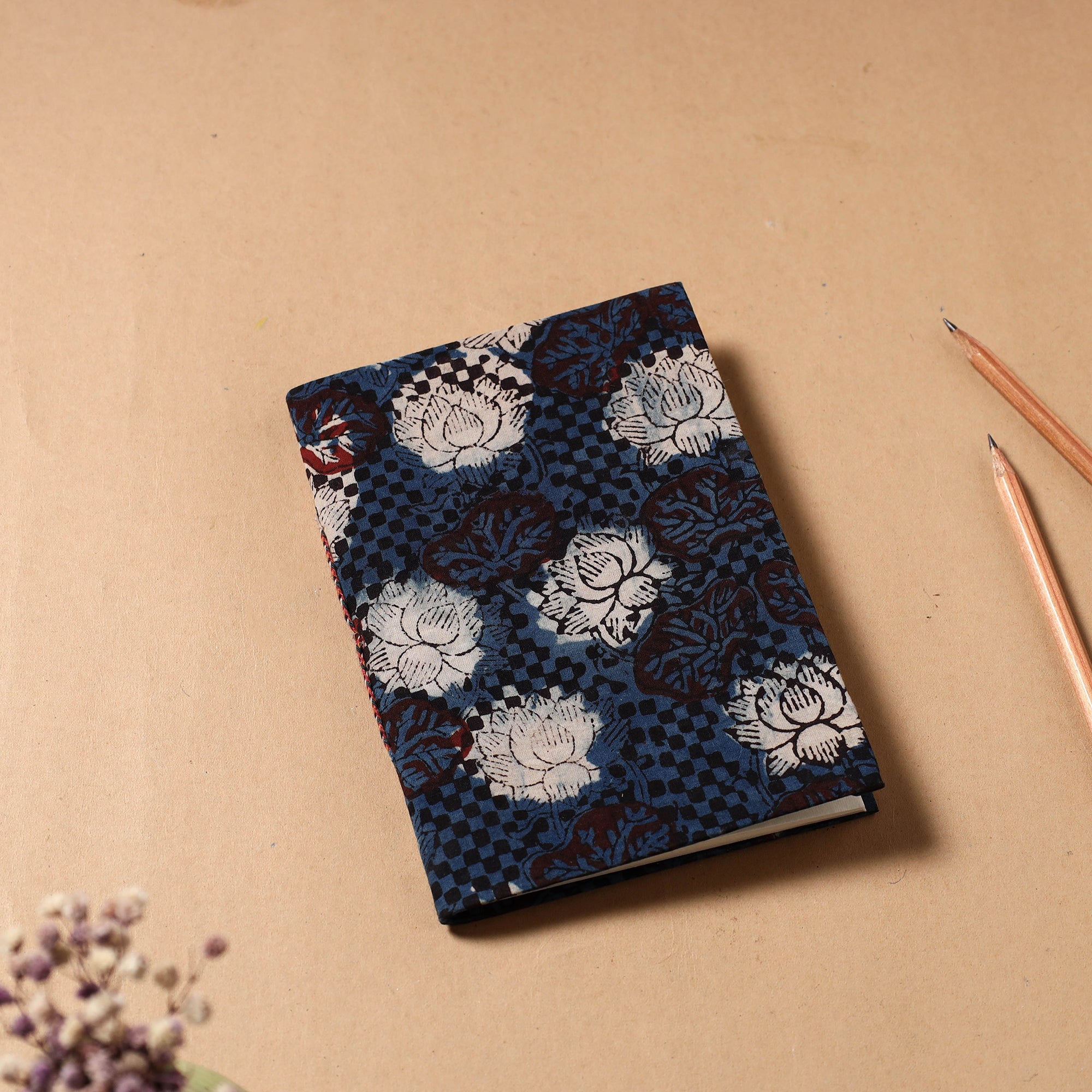BINDAAS UNLIMITED Blue - Bagru Fabric Cover Handmade Paper Notebook (7 x 5 in)