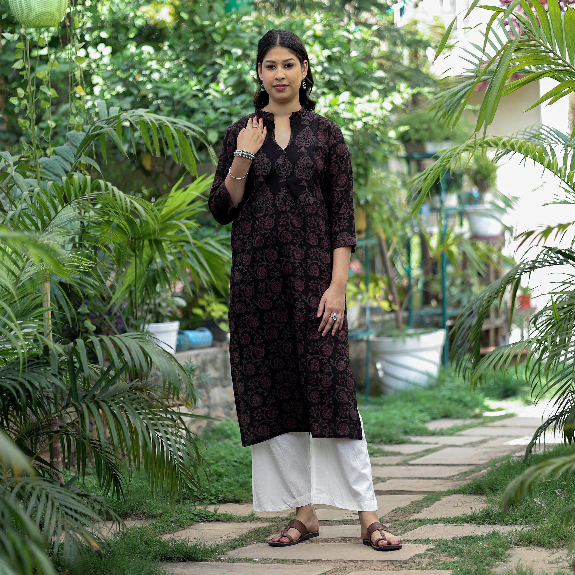 ITOKRI CASUALS Black - Block Print Cotton Straight Bagh Kurta - view 3