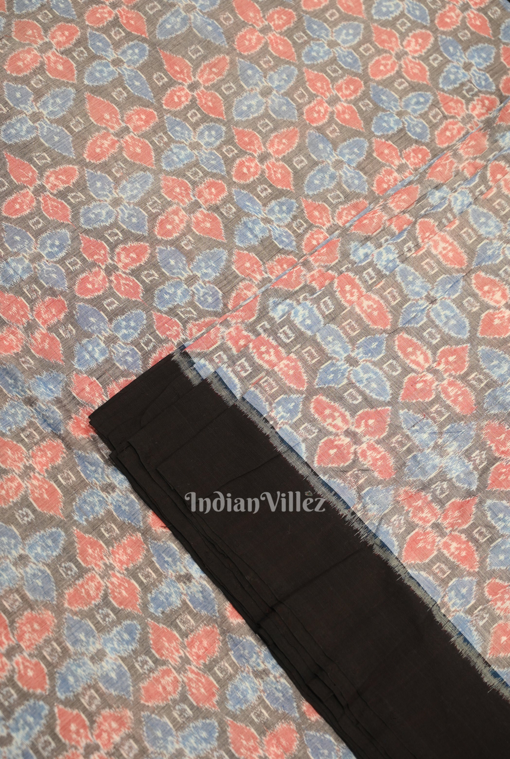 IndianVillèz Cement Black Floral Motif Sambalpuri Ikat Cotton Fabric - view 2