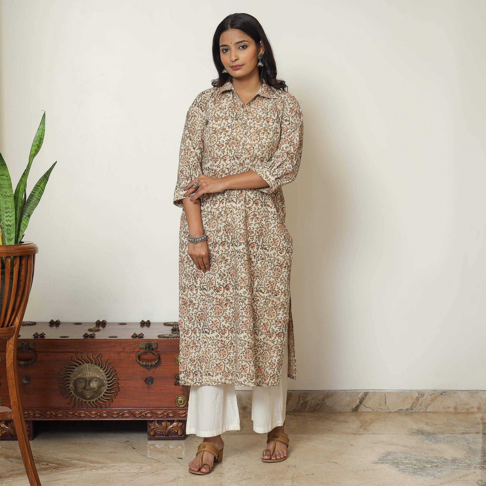 ITOKRI CASUALS Beige - Pedana Kalamkari Hand Block Printed Cotton Straight Kurta 04 - view 2