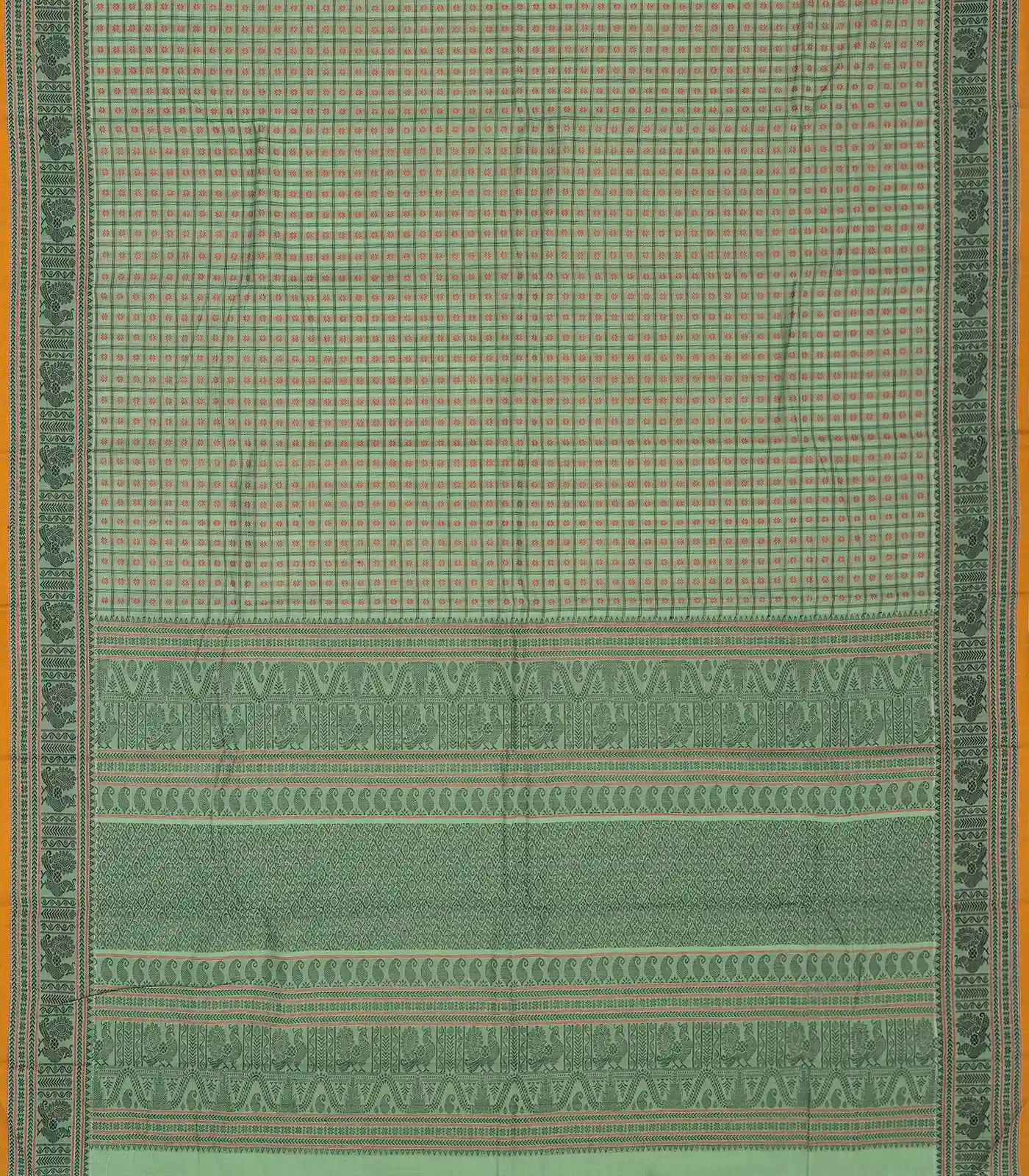 RmKV Shadow Green Handloom Kanchi Cotton Saree With Checks & Star Motifs - view 2