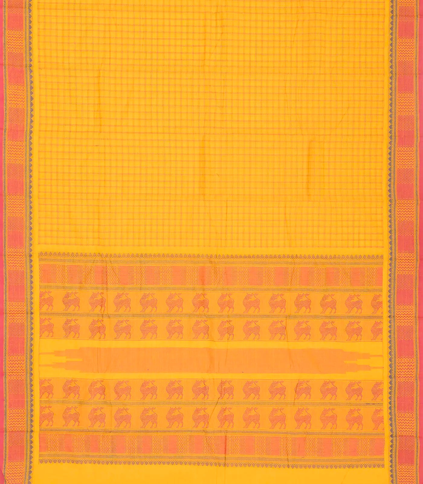 RmKV Yellow Handloom Kanchi Cotton Saree With Checks - view 2