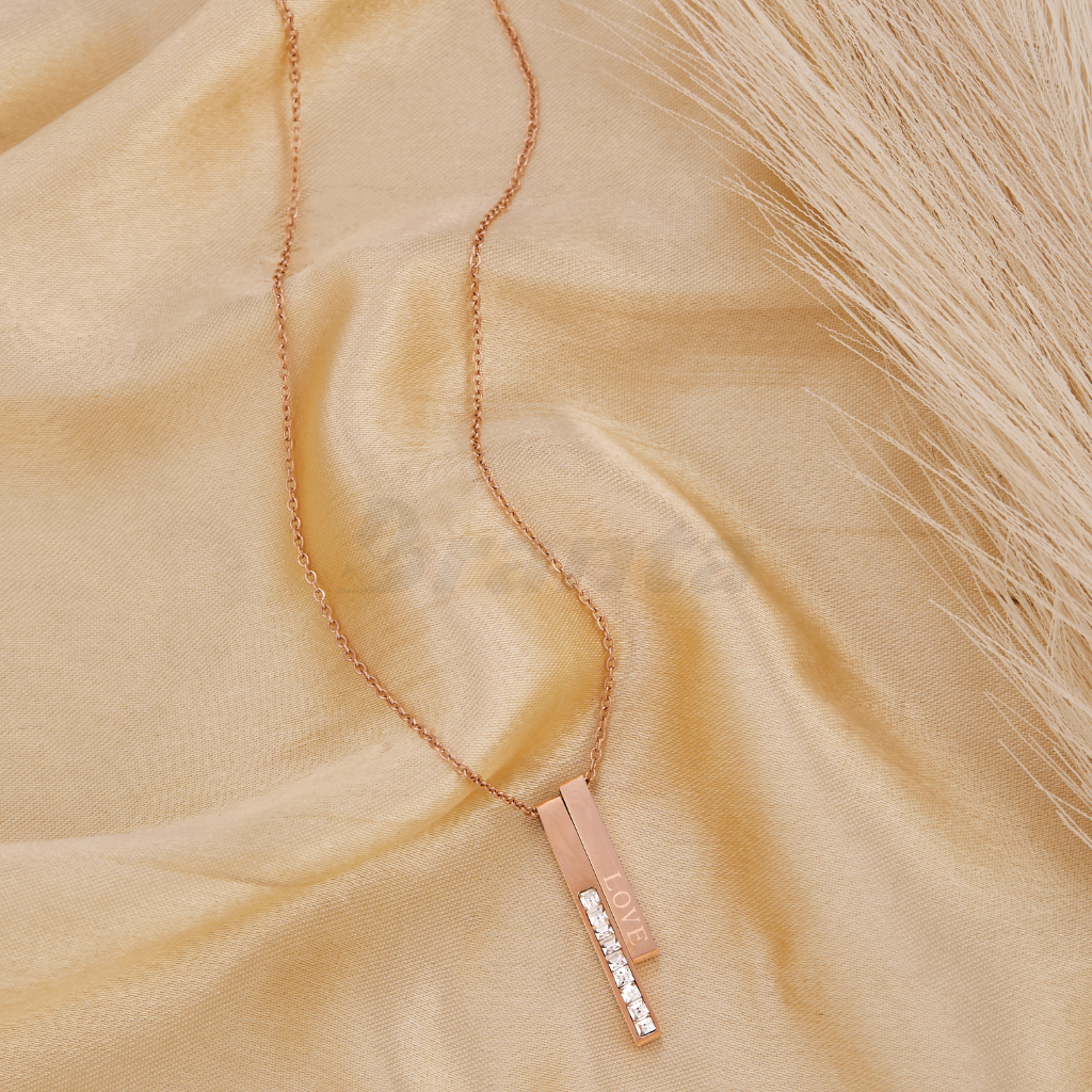 Branta Graceful Rose Gold Diamond Love Bar Pendant Necklace - view 2