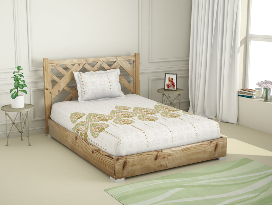 Spaces India Ornate Palm - Light Green 100% Cotton Single Bedsheet - Atrium By Spaces - view 2
