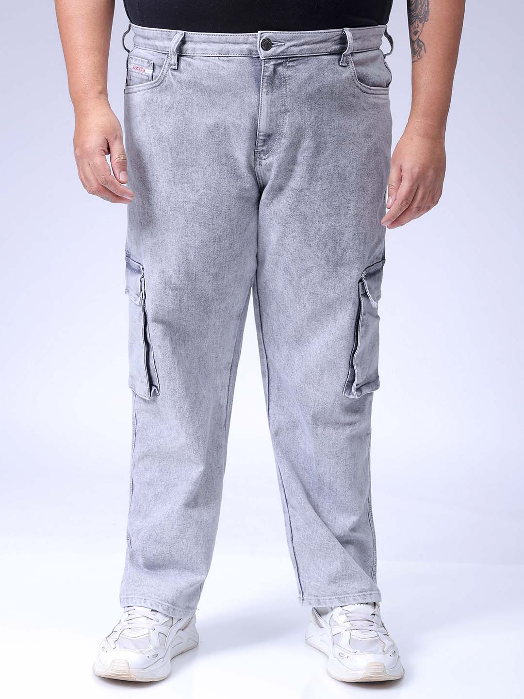 Hardsoda Men's Plus Size Grey Baggy Fit Solid Stretchable Jeans