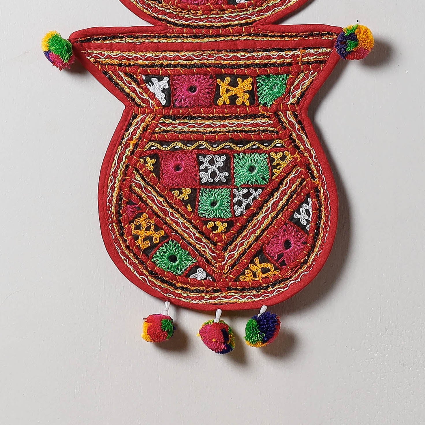 KACHCHH JI CHHAAP 2 Pocket - Mirror Work Kutch Hand Embroidered Kalash Wall Hanging Letter Holder - view 3