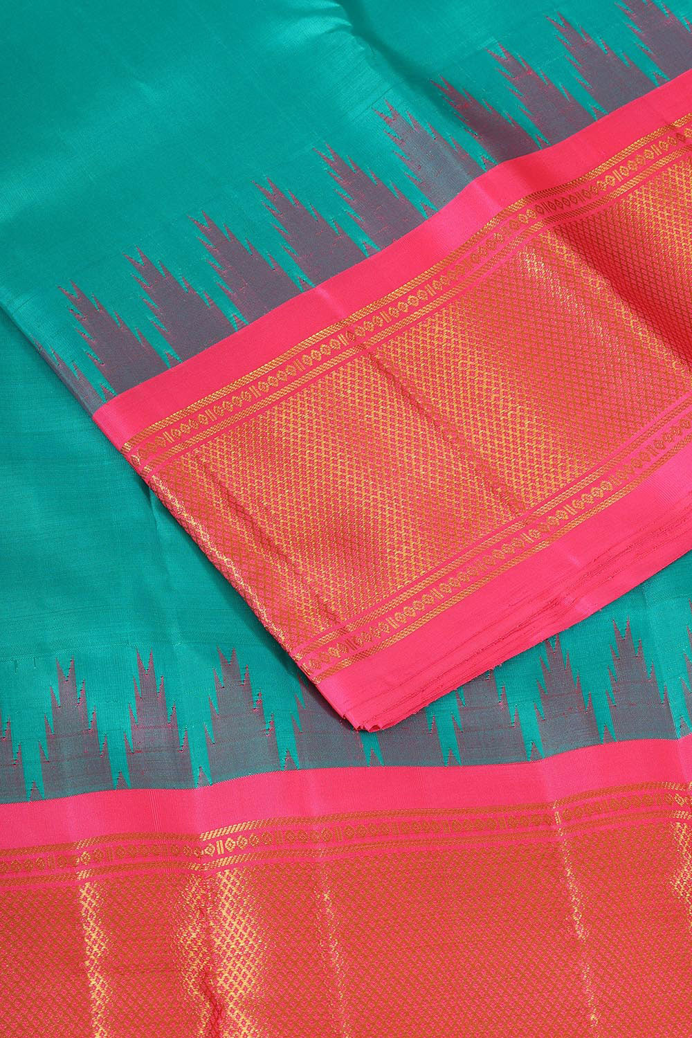 Kalanjali Kanchi Silk Sea Green Traditional Dhoti With Kanduva (8 X 4) - view 4