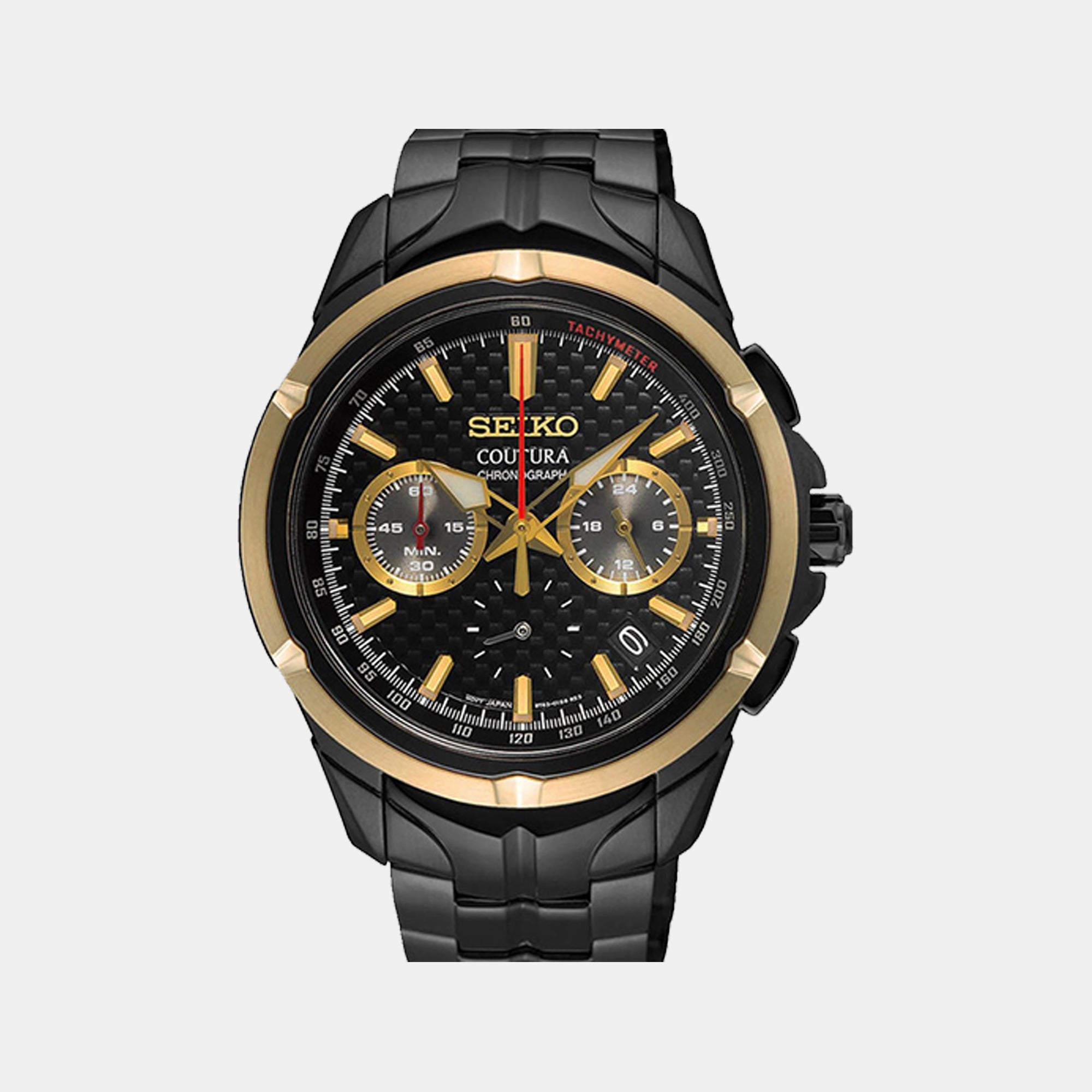 Seiko Coutura Men Quartz Black Dial Chronograph Stainless Steel Watch SSB442P1