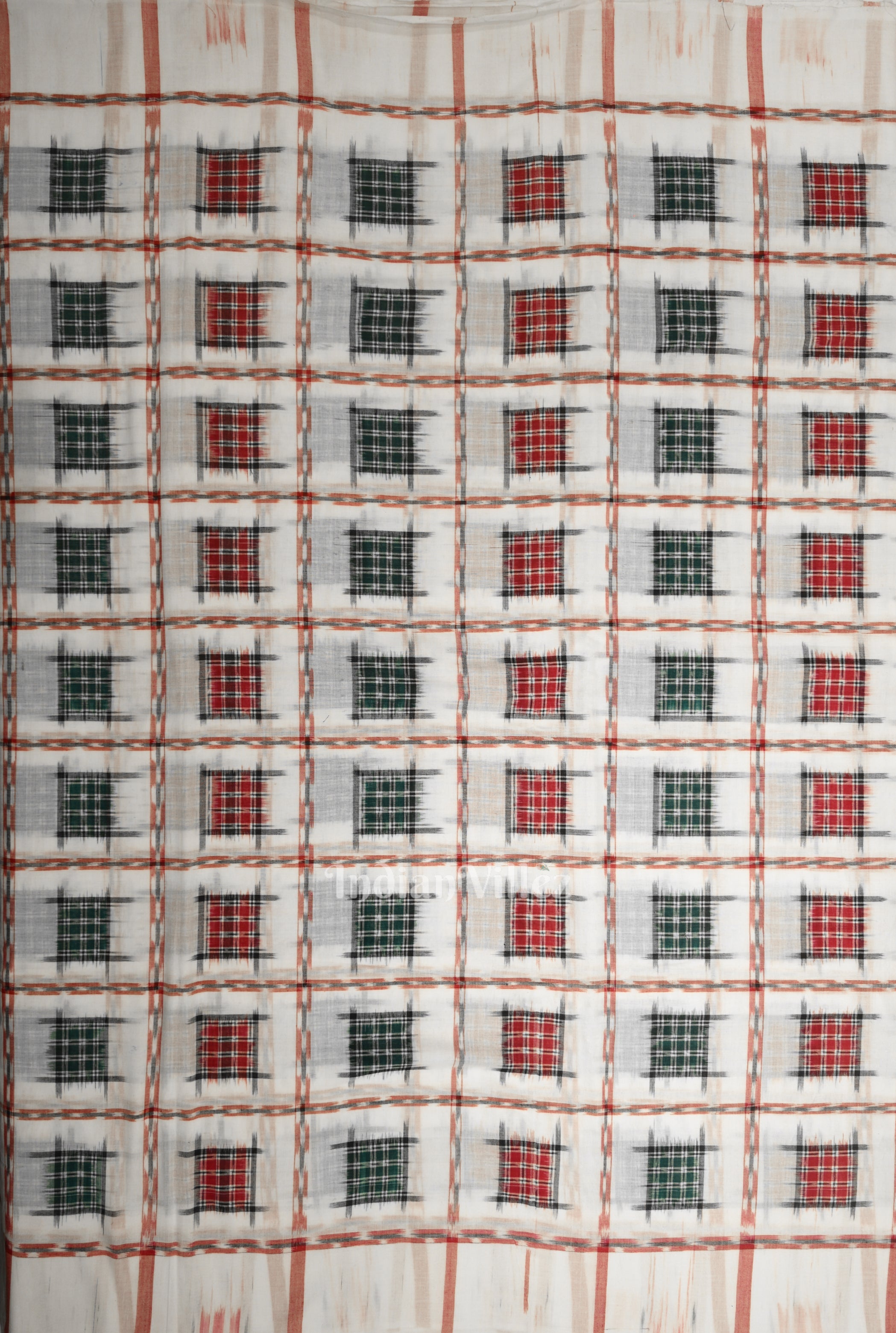 IndianVillèz White with Multi Color Ashwini Odisha Ikat Sambalpuri Cotton Fabric - view 3