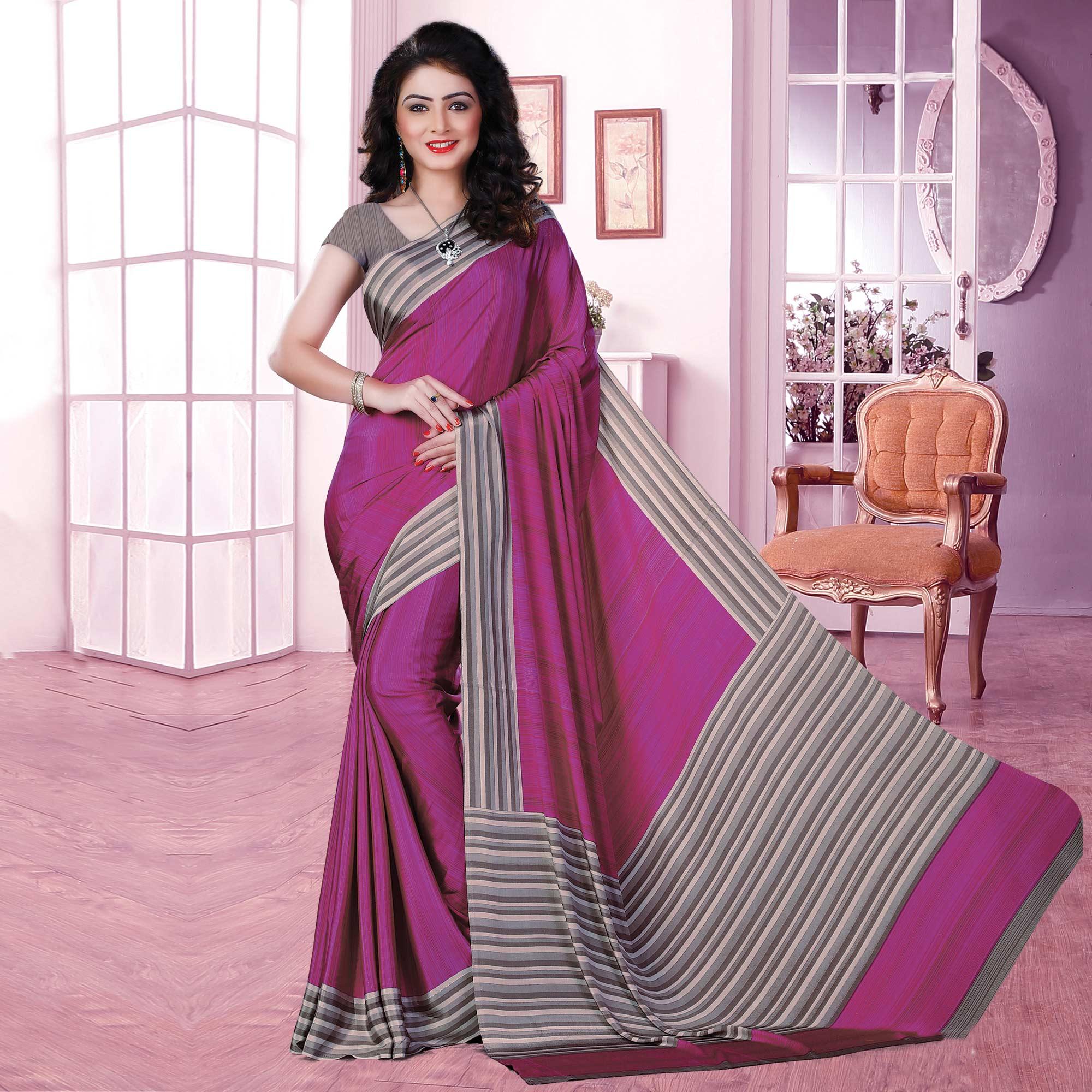 Peachmode Classy Pink Coloured Casual Wear Printed Crepe Saree