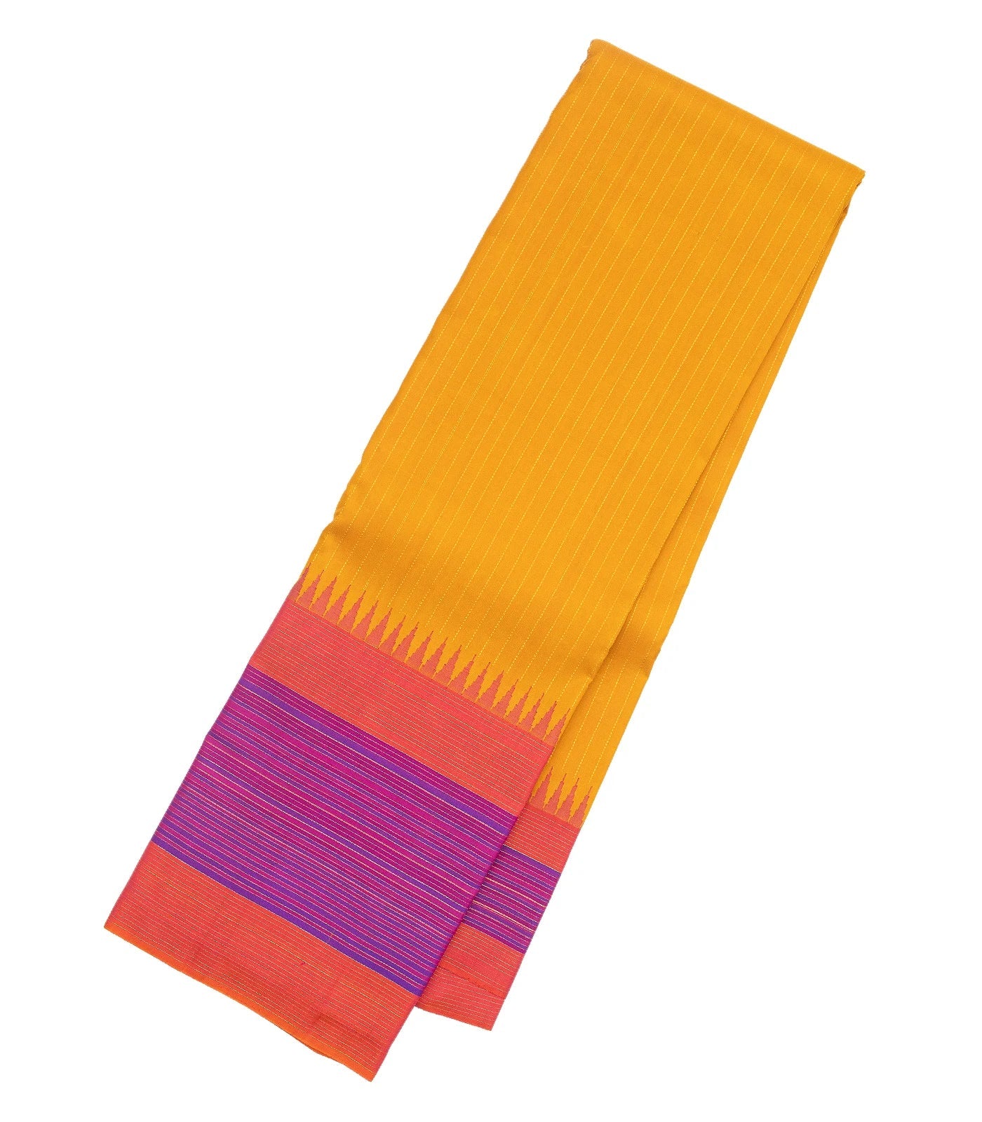 RmKV Mustard Handloom Kanchipuram Korvai Silk Saree With Dotted Stripes