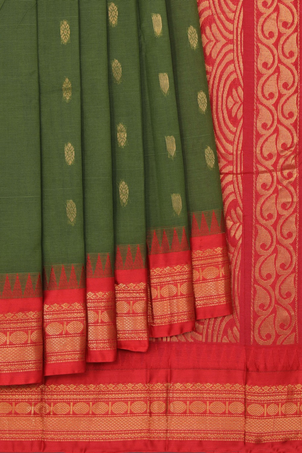 Kalanjali Gadwal Cotton Green Saree – Women's