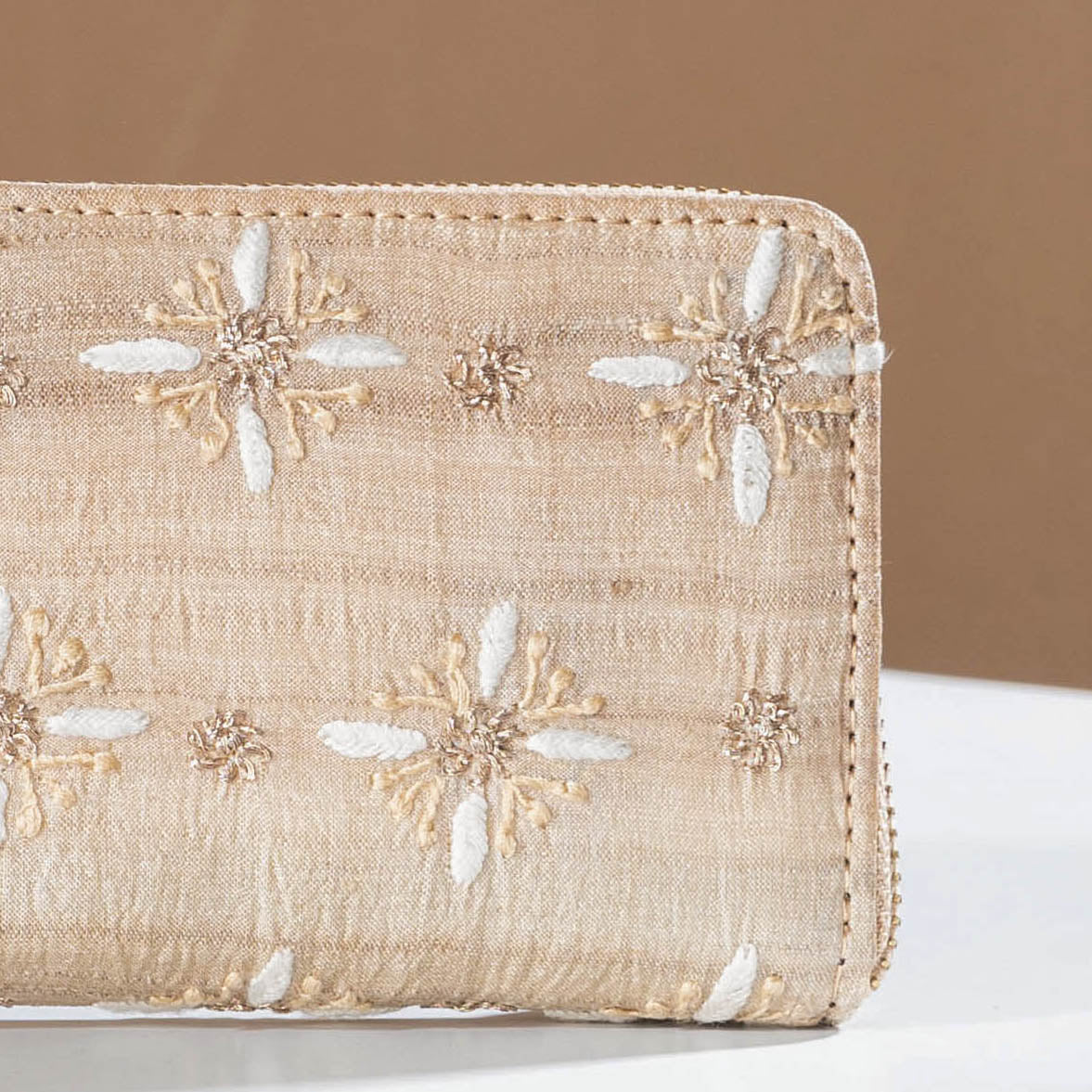 LAVANGG Beige - Chikankari Hand Embroidered Tussar Silk Wallet - view 2