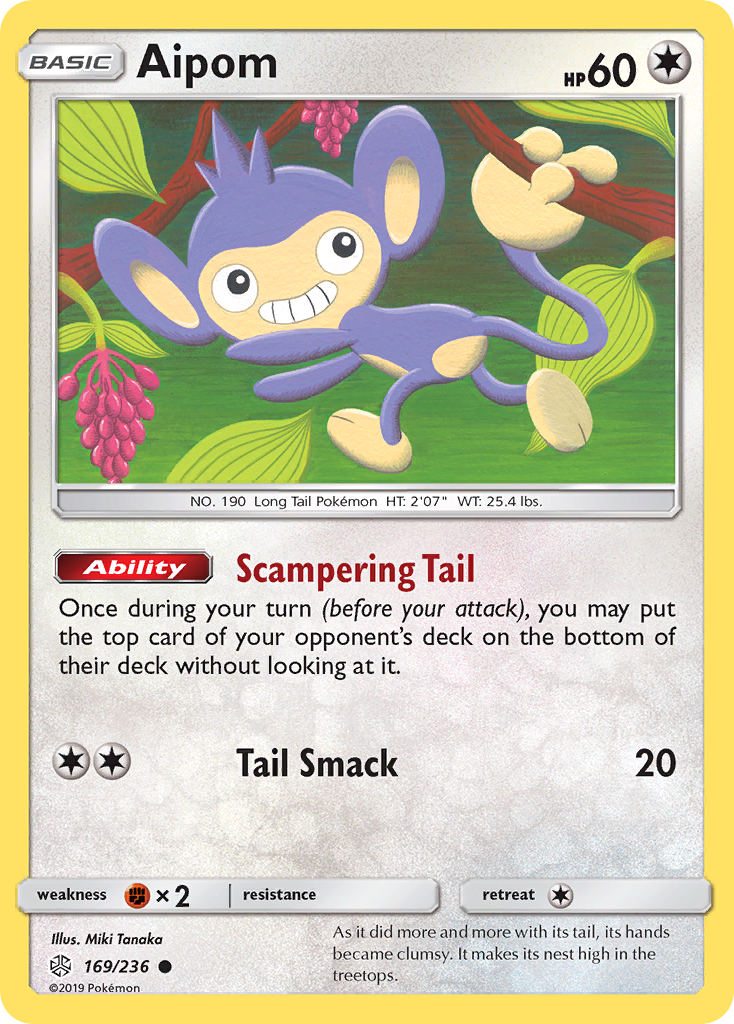Common sm12-169 non-holo – Pokémon Aipom - 169/236 - Common [sm12-169] [Non-Holo] - Aipom - 169/236 - Common
