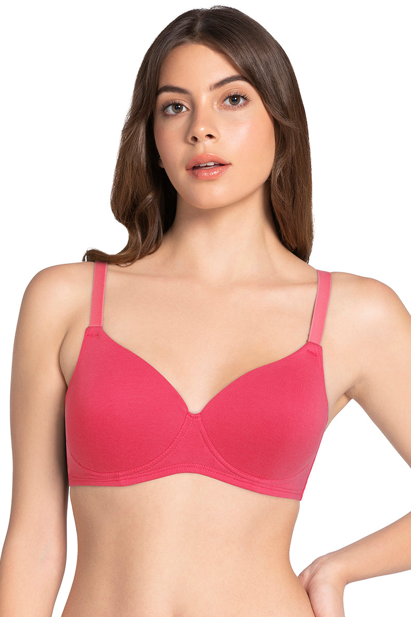 Amante Cotton Dream Padded Non Wired T-shirt Bra - Bright Coral