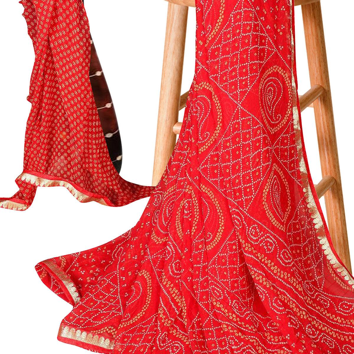 Peachmode Excellent Red Colored Casual Bandhani Printed Georgette Saree - view 2