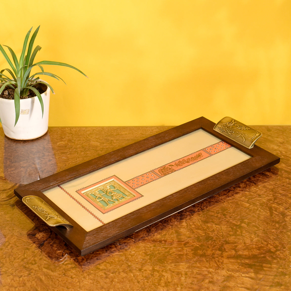 ART CREATIONS BY SUMAN SONTHALIA Beige - Aakriti Art Creations Wooden Rectangle Serving Tray