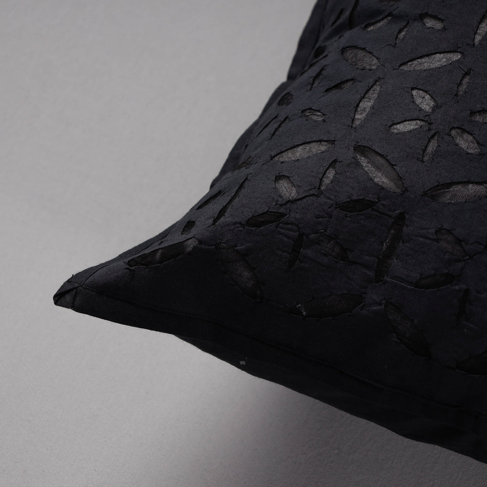 SHADES OF MARUDHARA Black - Cutwork Cotton Applique Cushion Cover (16 x 16 in) - view 2