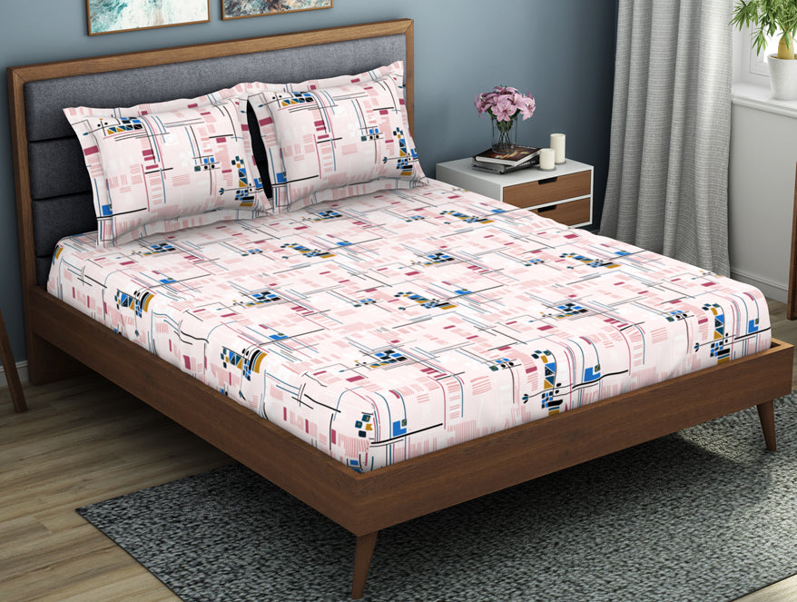 Spaces India Geometric Petal Pink - Blush Polycotton King Size Bedsheet - Wonder Full By Welspun - view 2