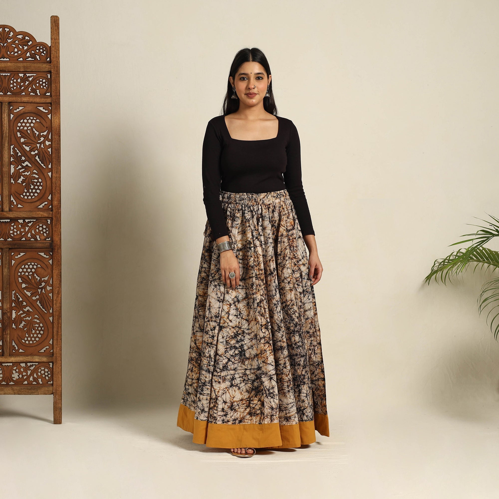 NOORI BAZAR Beige - 24 Kali Patchwork Batik Print Cotton Long Skirt 34
