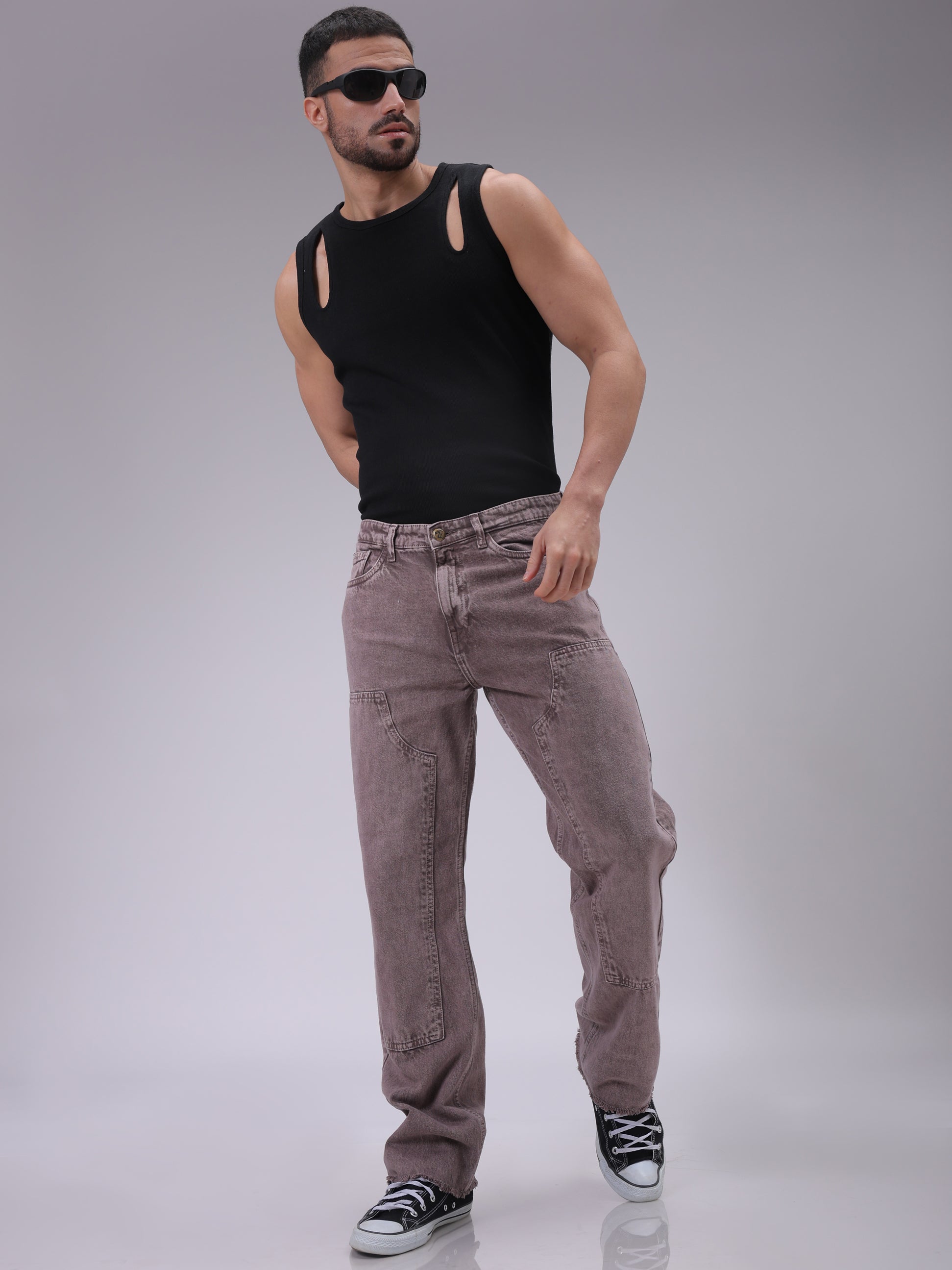 The Indian Garage Co Men's Purple Relaxed Straight Fit Solid Carpenter Jeans - view 3