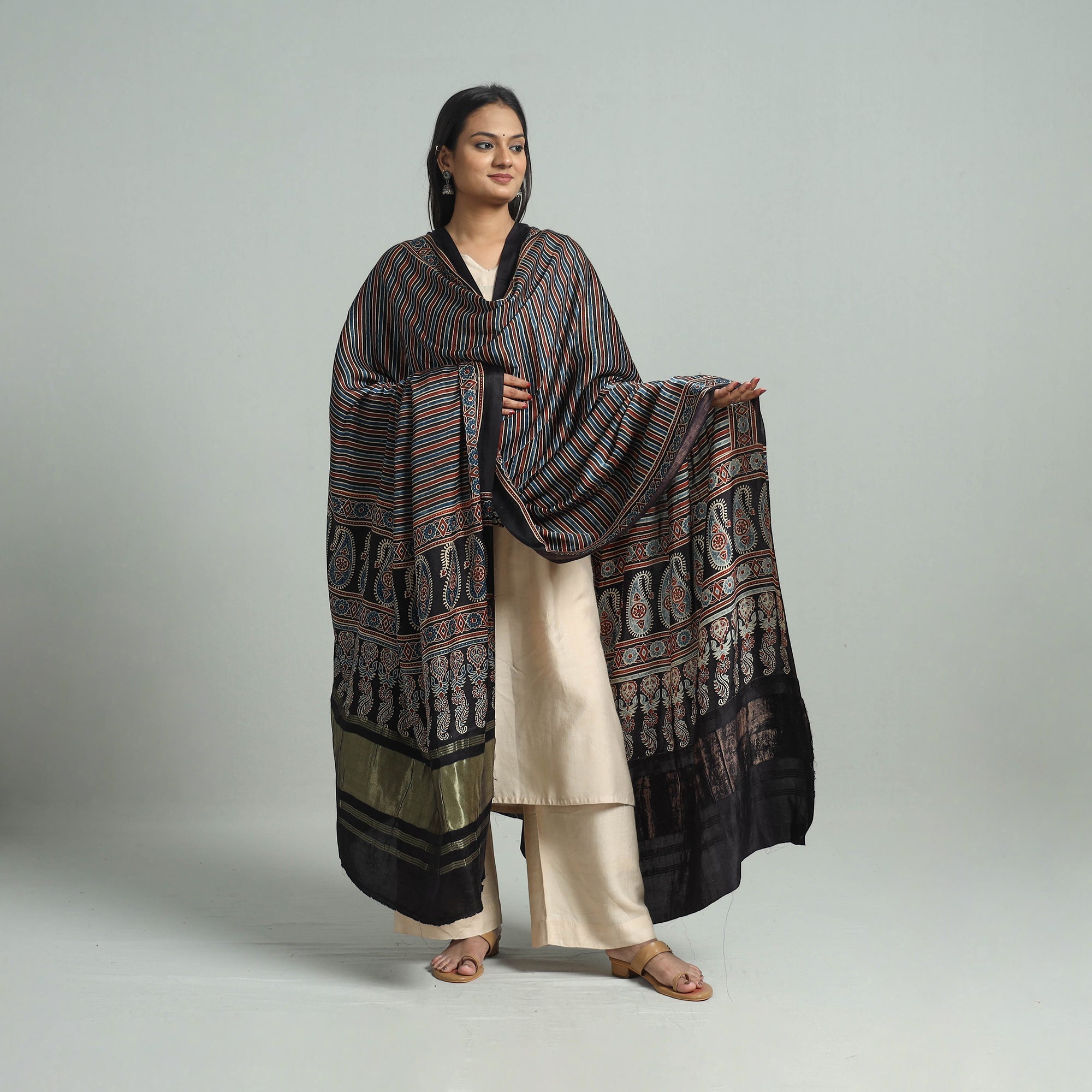 KACHCHH JI CHHAAP Black - Modal Silk Block Print Ajrakh Dupatta 71 - view 2