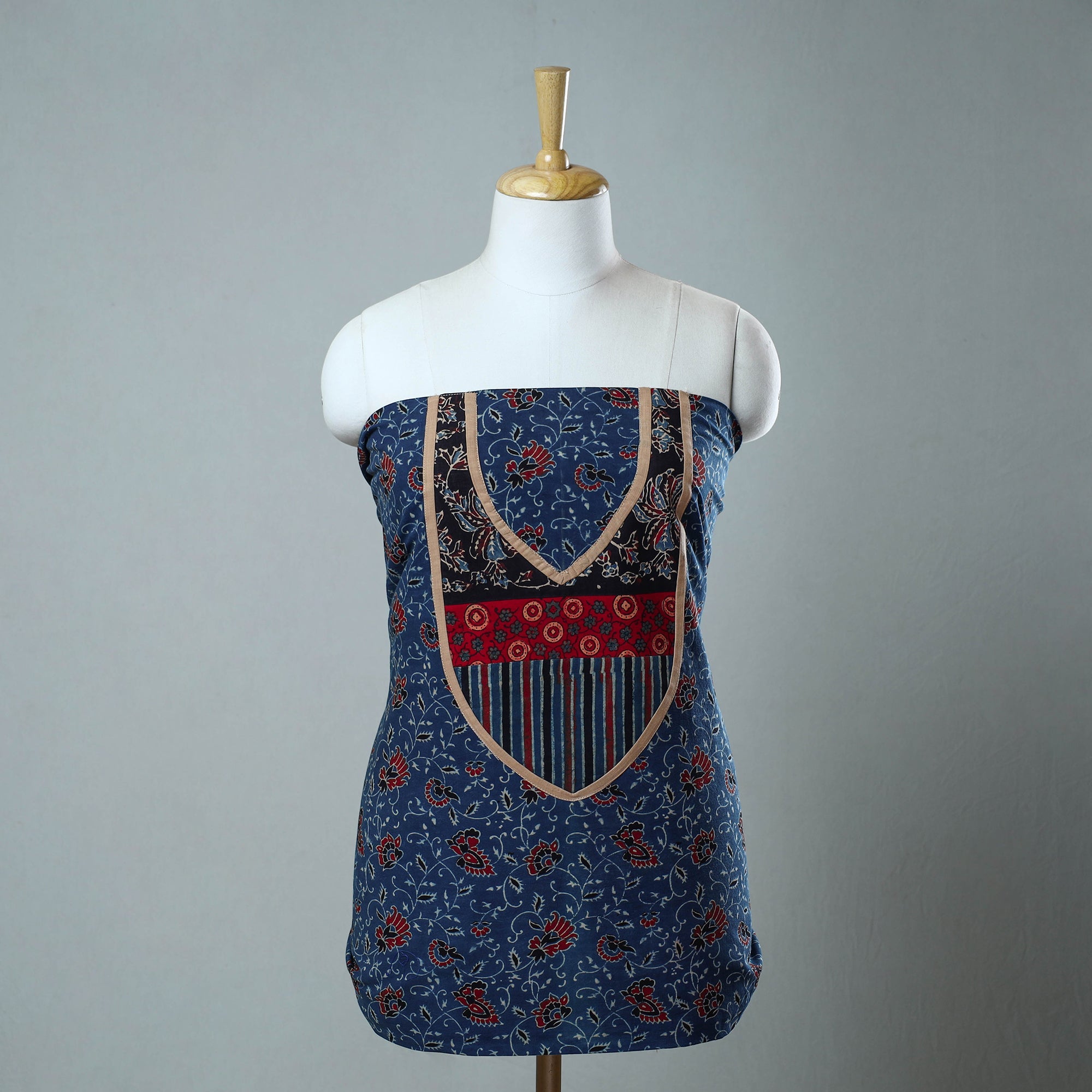 NOORI BAZAR Blue - Block Printed Cotton Ajrakh Kurta Material (2.6 meter) 24