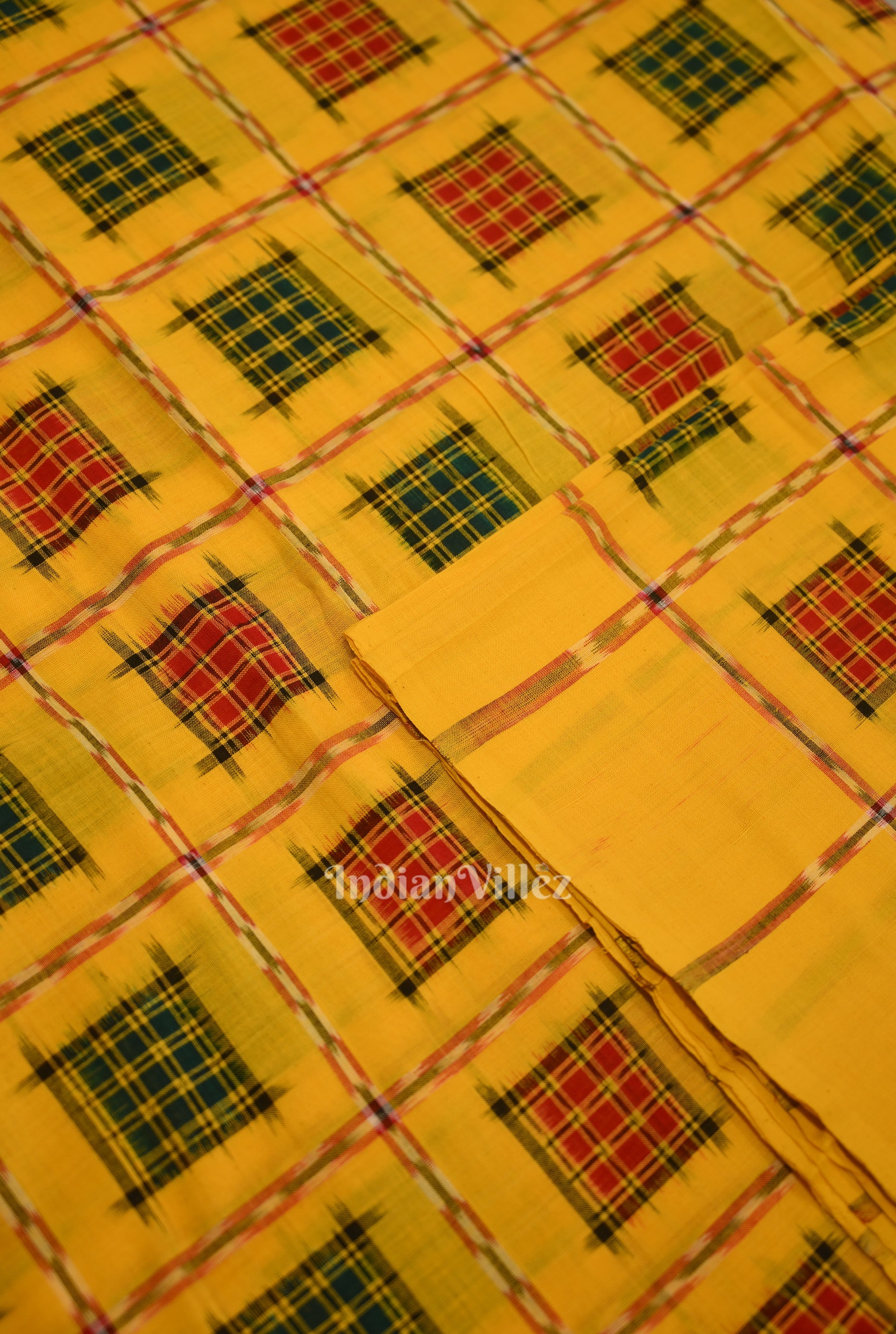 IndianVillèz Yellow Ashwin Theme Sambalpuri Ikat Cotton Fabric - view 2