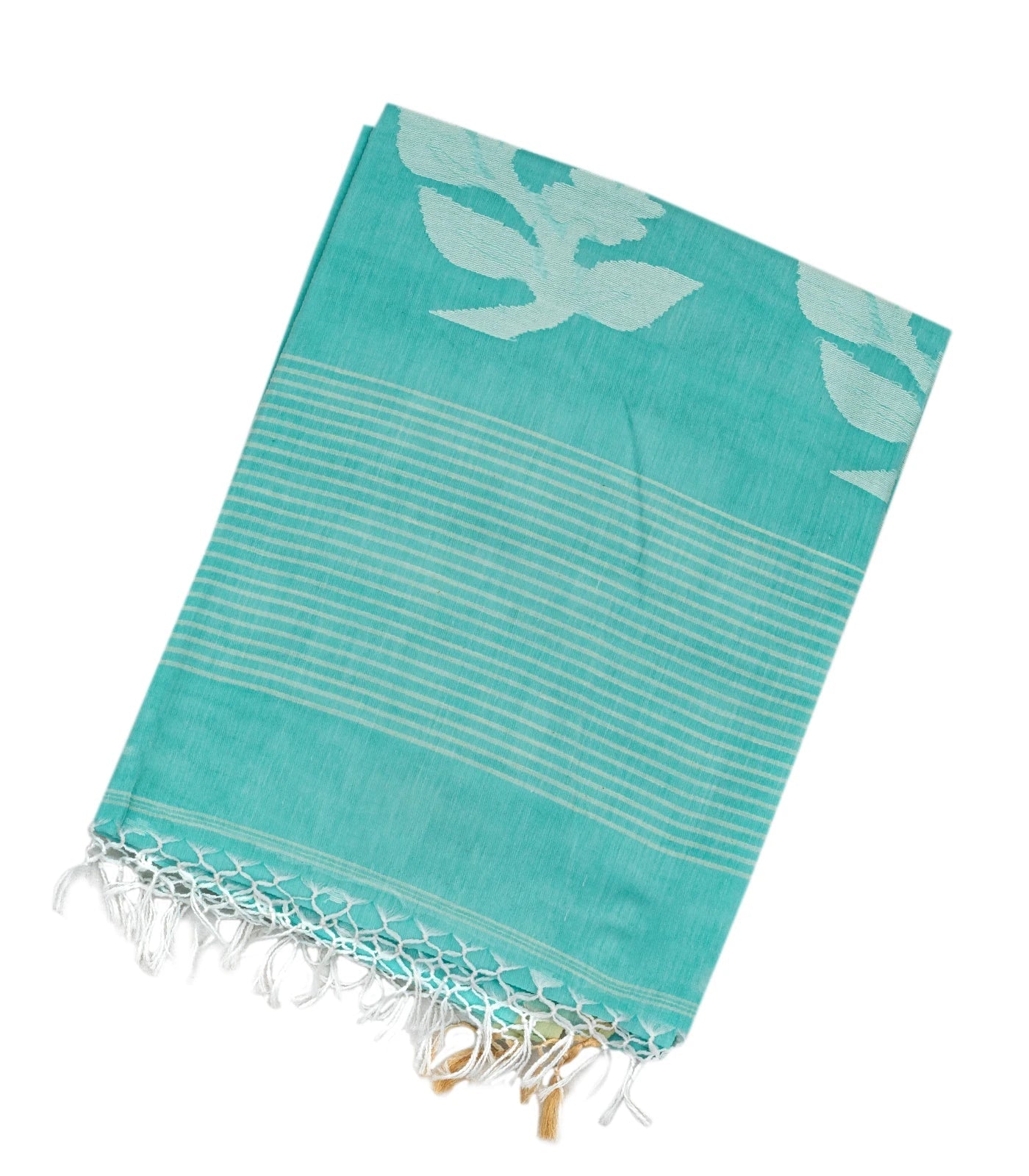 RmKV Turquoise Handloom Bengal Cotton Saree With Plus Buttas