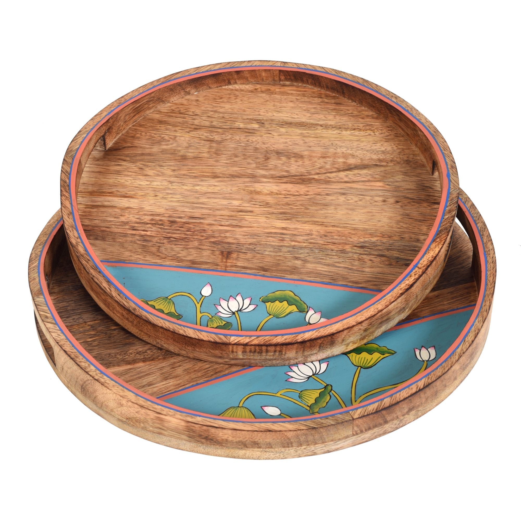 ART CREATIONS BY SUMAN SONTHALIA Brown - Pichhwai Leela Round Serving Tray (Set of 2) - view 3
