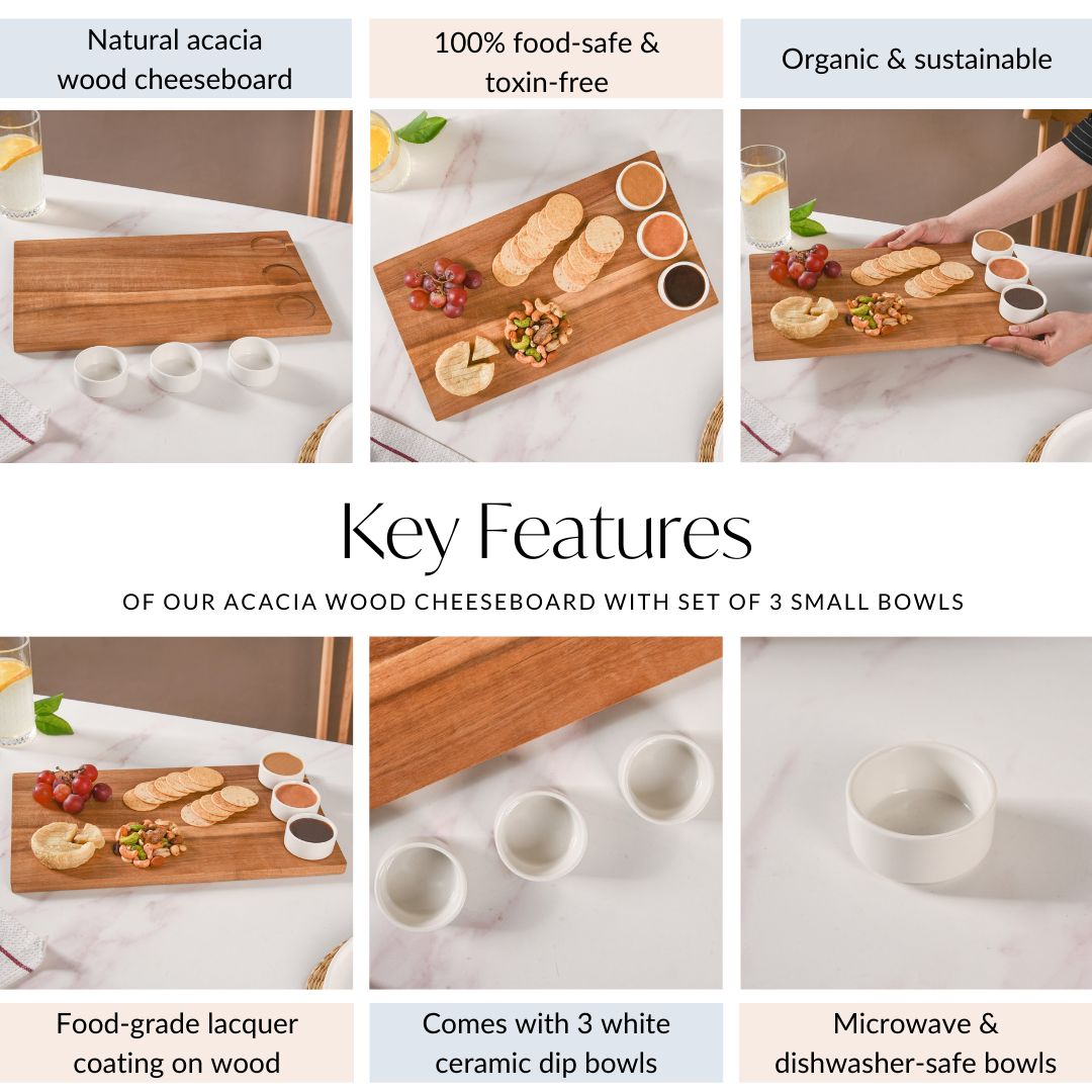 Nestasia Acacia Wood Cheeseboard With Set Of 3 Small Bowls 50ml - view 6