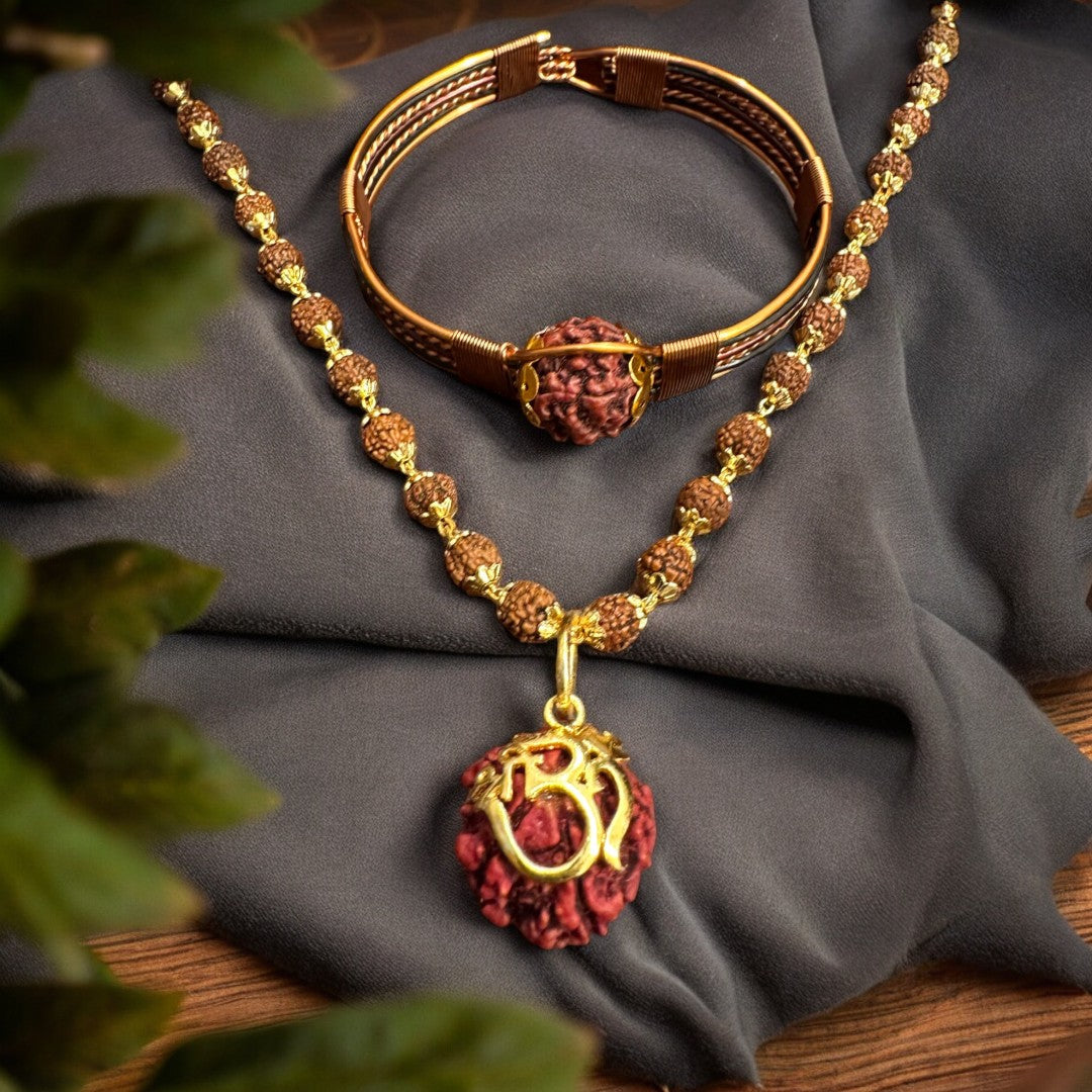 Soultheory Pure Copper Rudraksha Bracelet + Rudraksha OM Sree Necklace (COMBO)