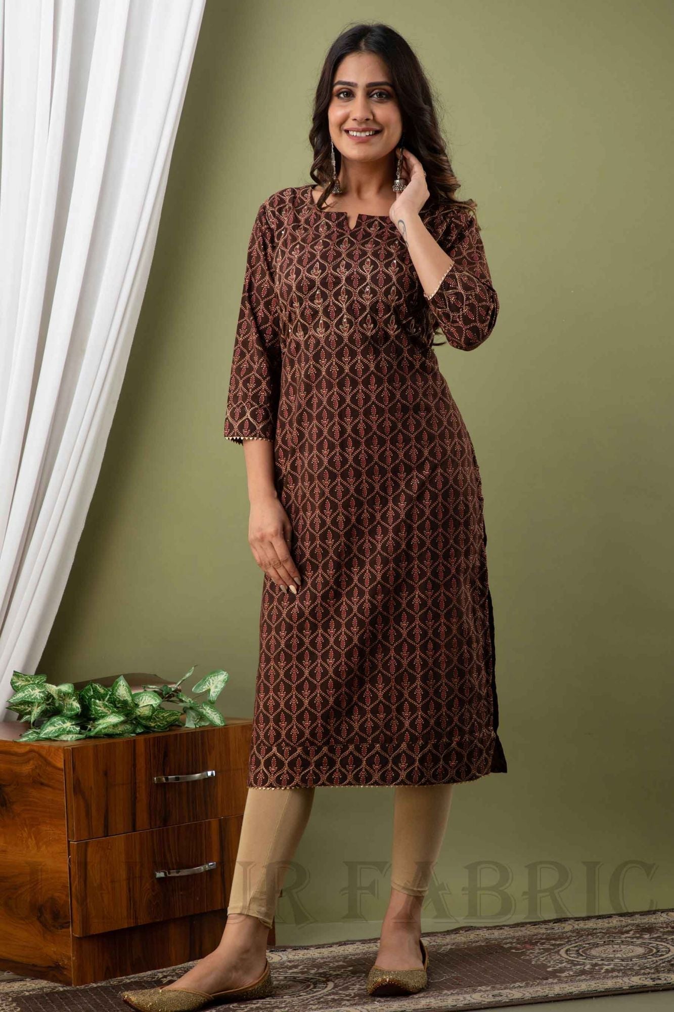 JaipurFabric® Women Cotton Brown Kurti