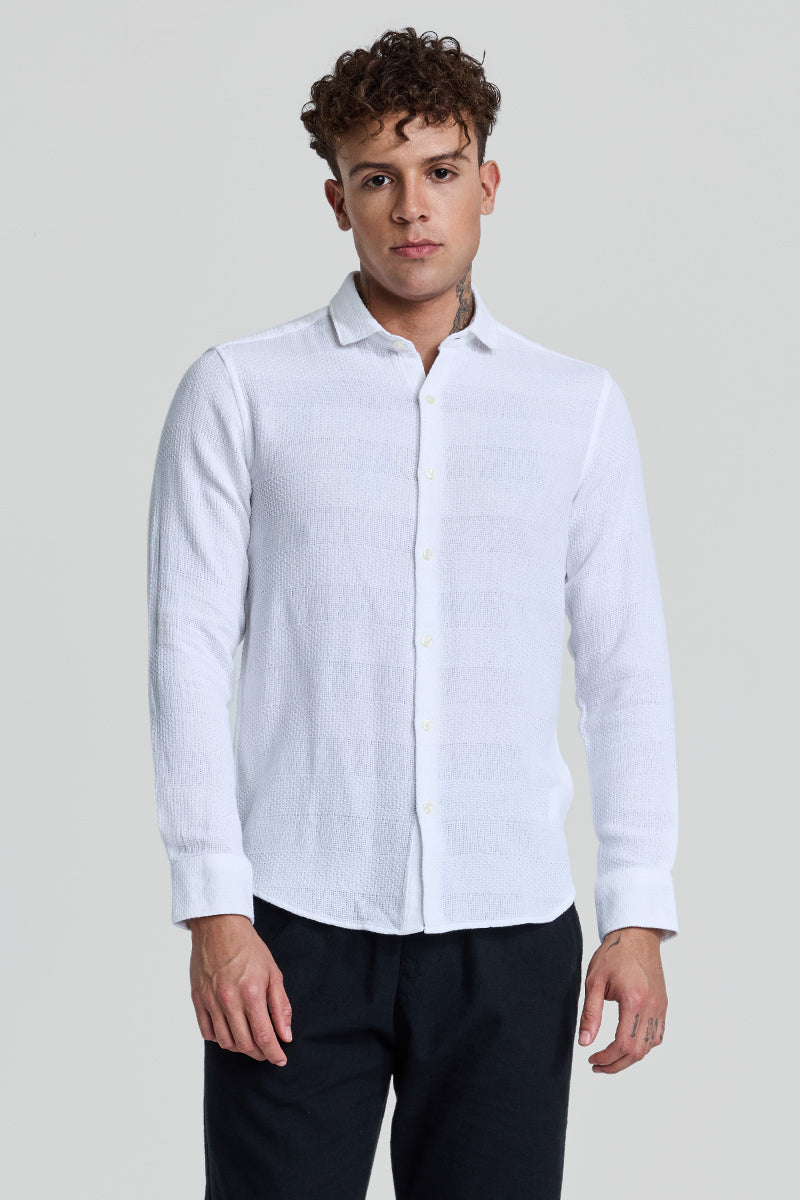 SNITCH White Textured Slim Fit Shirt - view 7