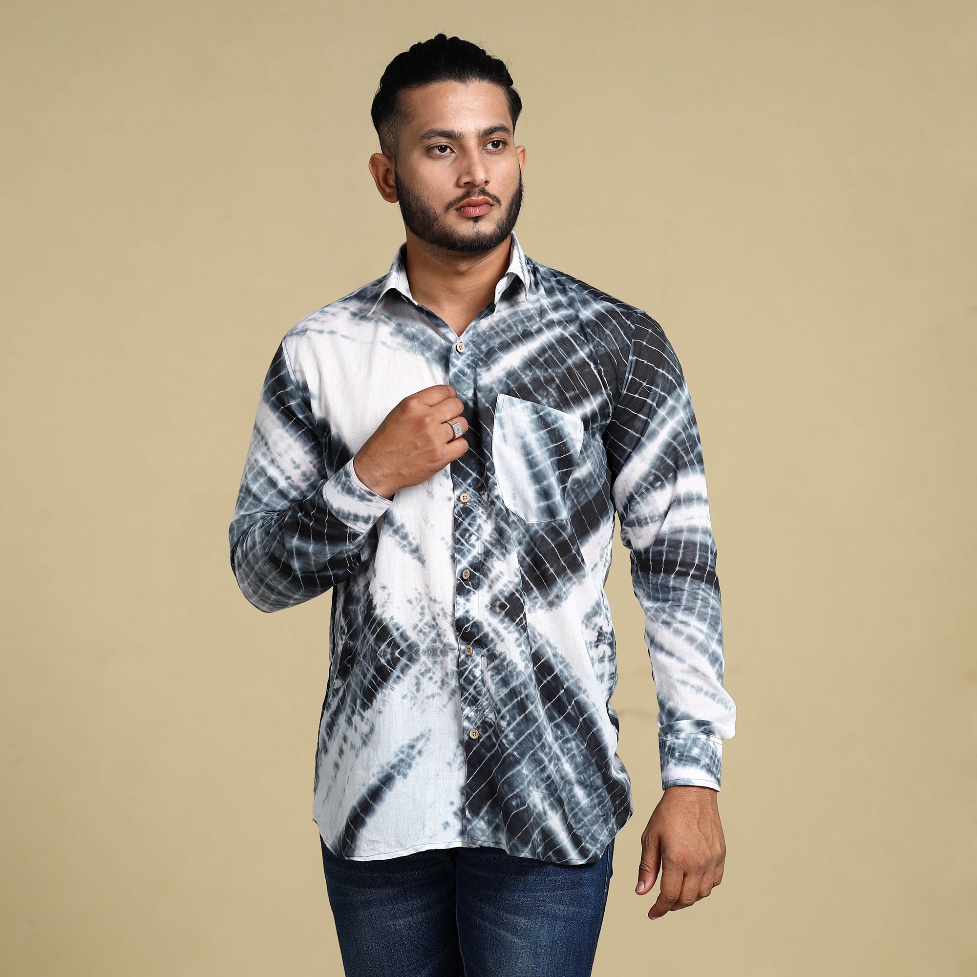 ITOKRI CASUALS Black - Shibori Tie-Dye Cotton Men Full Sleeve Shirt