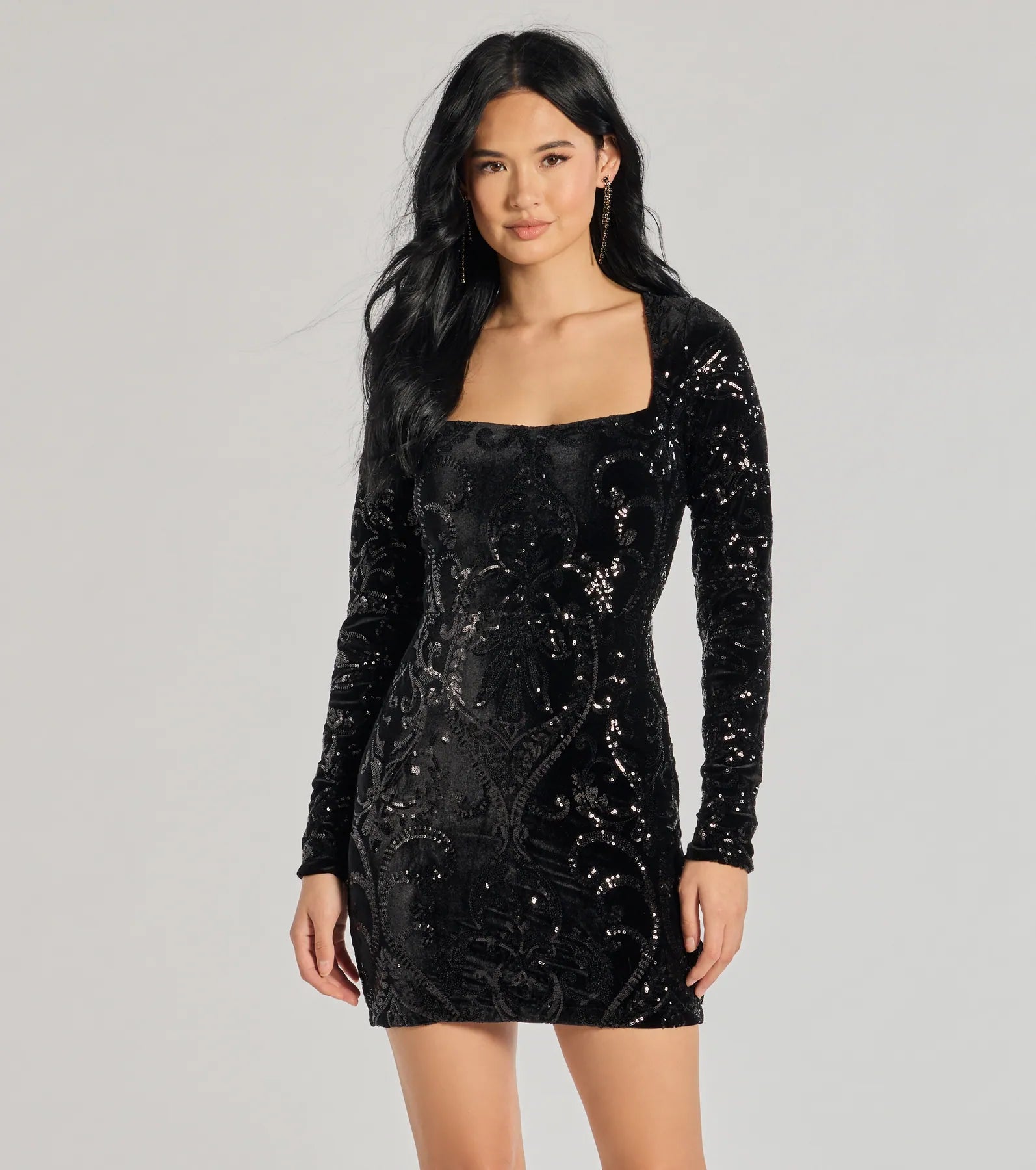 Windsor Ayden Long Sleeve Velvet Sequin Mini Dress