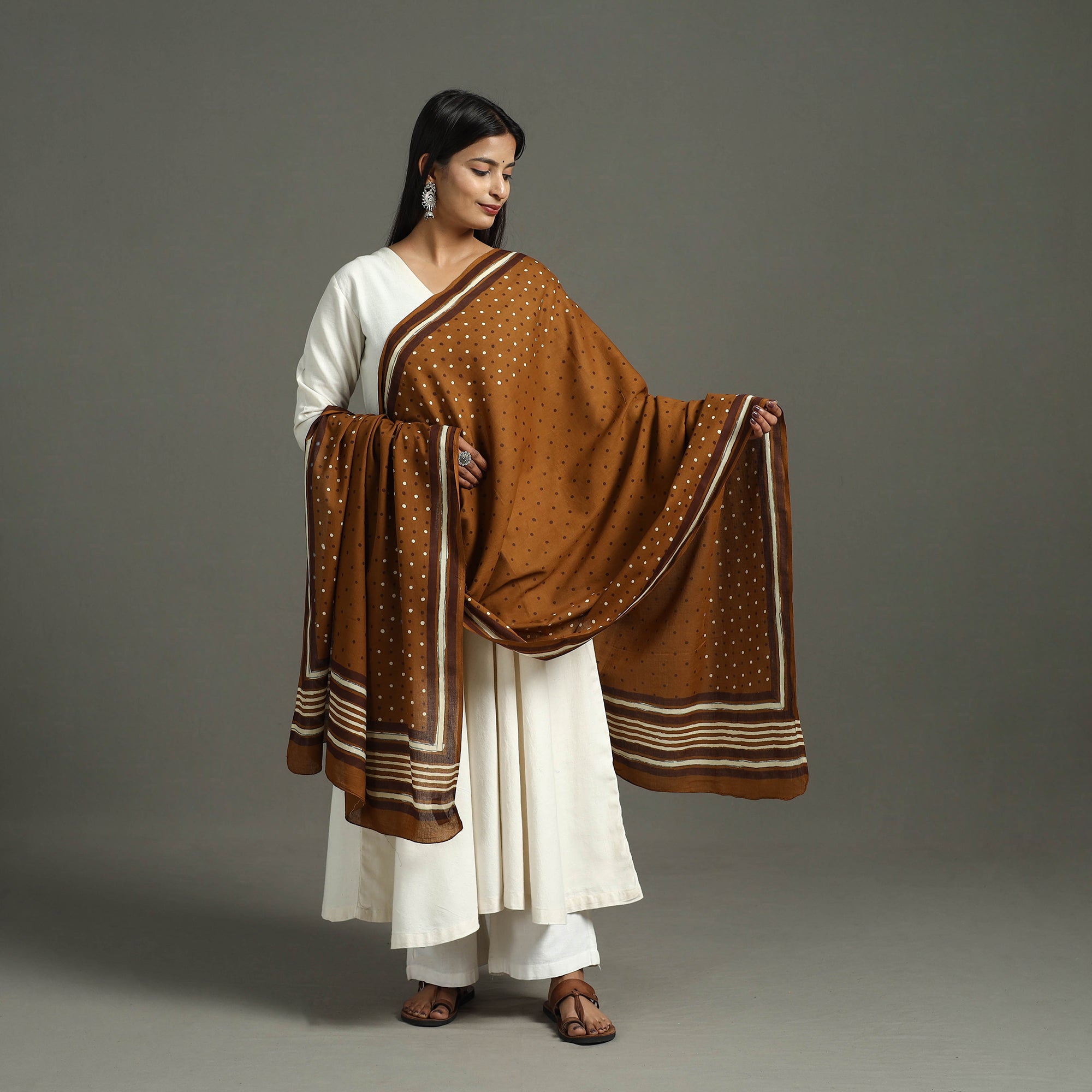 HAVELI CHRONICLES Brown - Block Print Mul Cotton Dabu Bagru Dupatta 13
