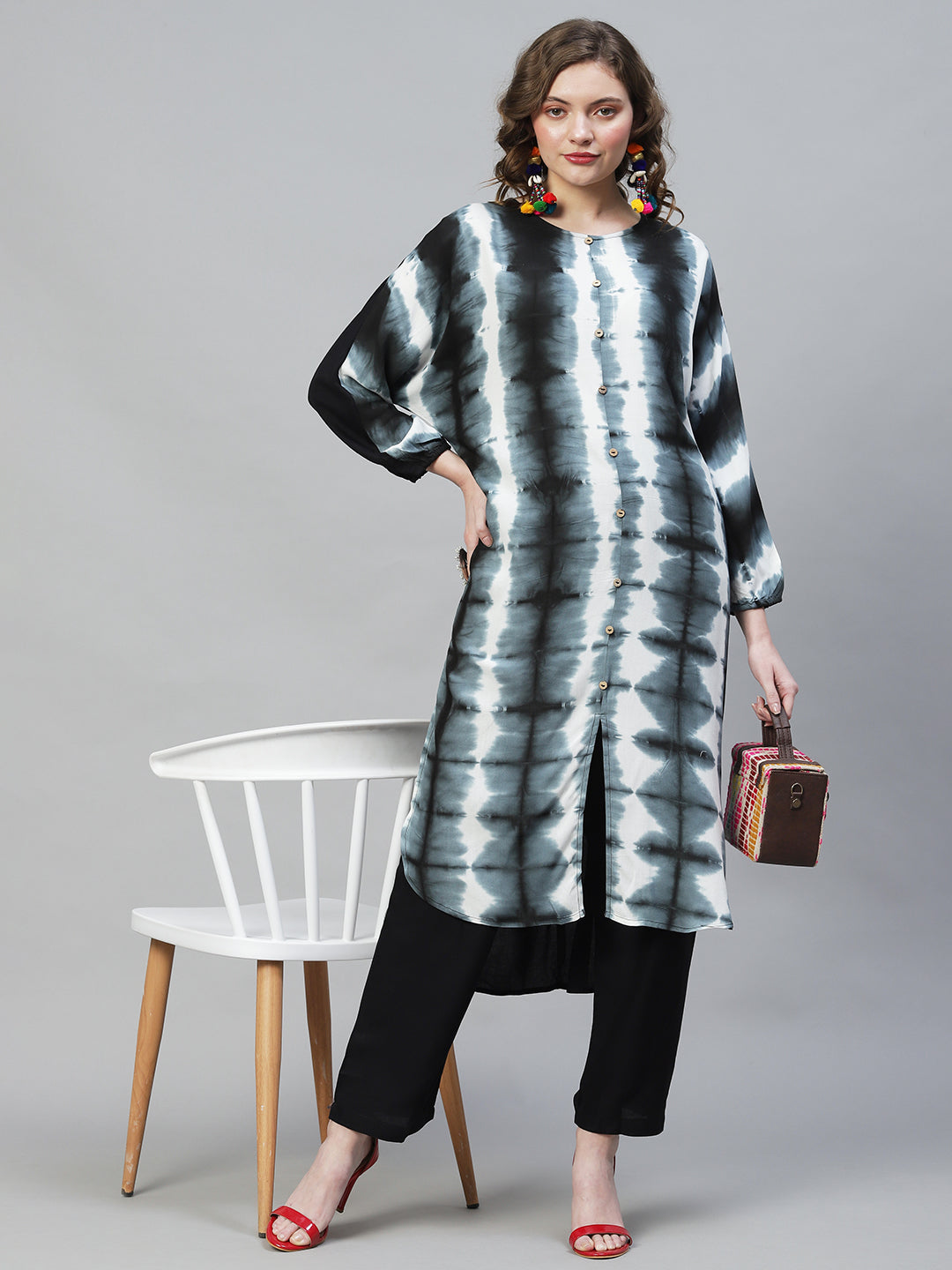 Fashor Tie-Dye Printed Straight Fit Kurta with Pants - Multi