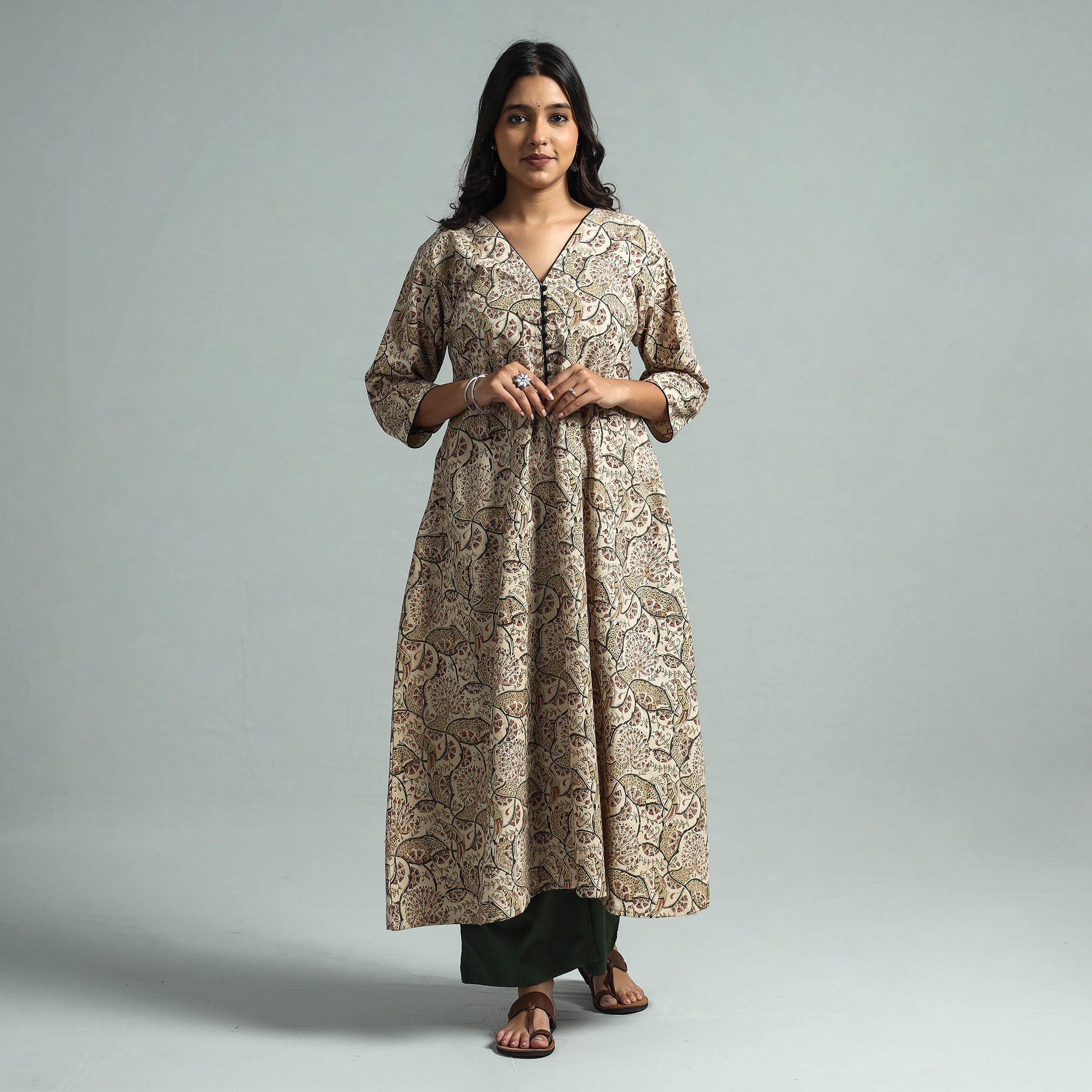 ITOKRI CASUALS Beige - Pedana Kalamkari Block Printed Cotton Kurta with Palazzo Set - view 2