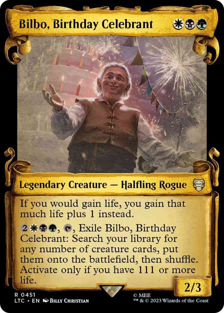 Bilbo birthday celebrant – Magic Bilbo, Birthday Celebrant [451] [Scrolls Showcase] [The Lord of the Rings: Tales of Middle-earth: Commander] [Non-Foil]