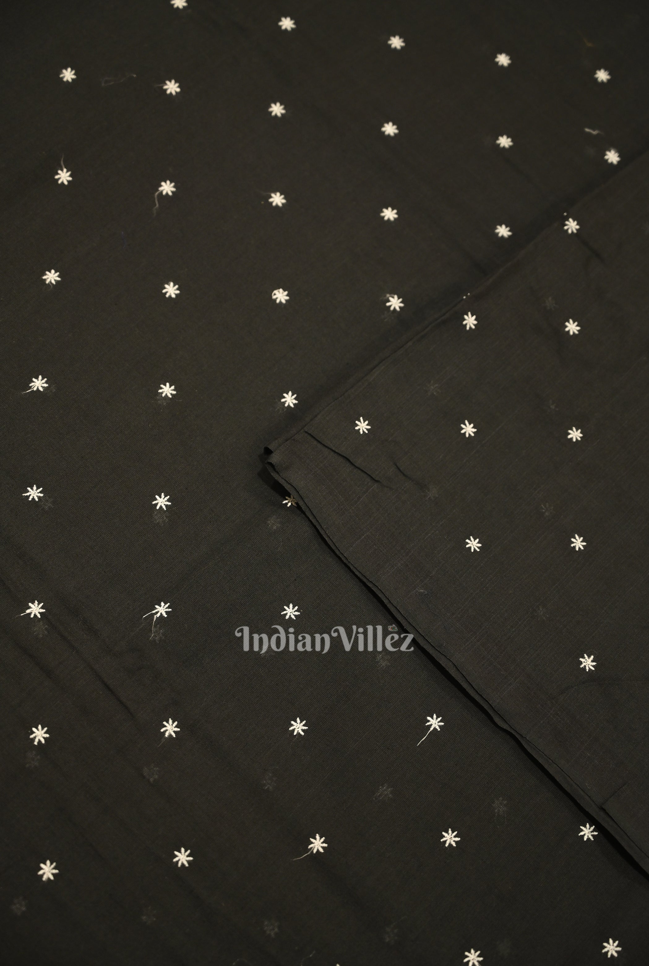 IndianVillèz Black Floral Motif Odisha Ikat Bomkai Cotton Fabric - view 2