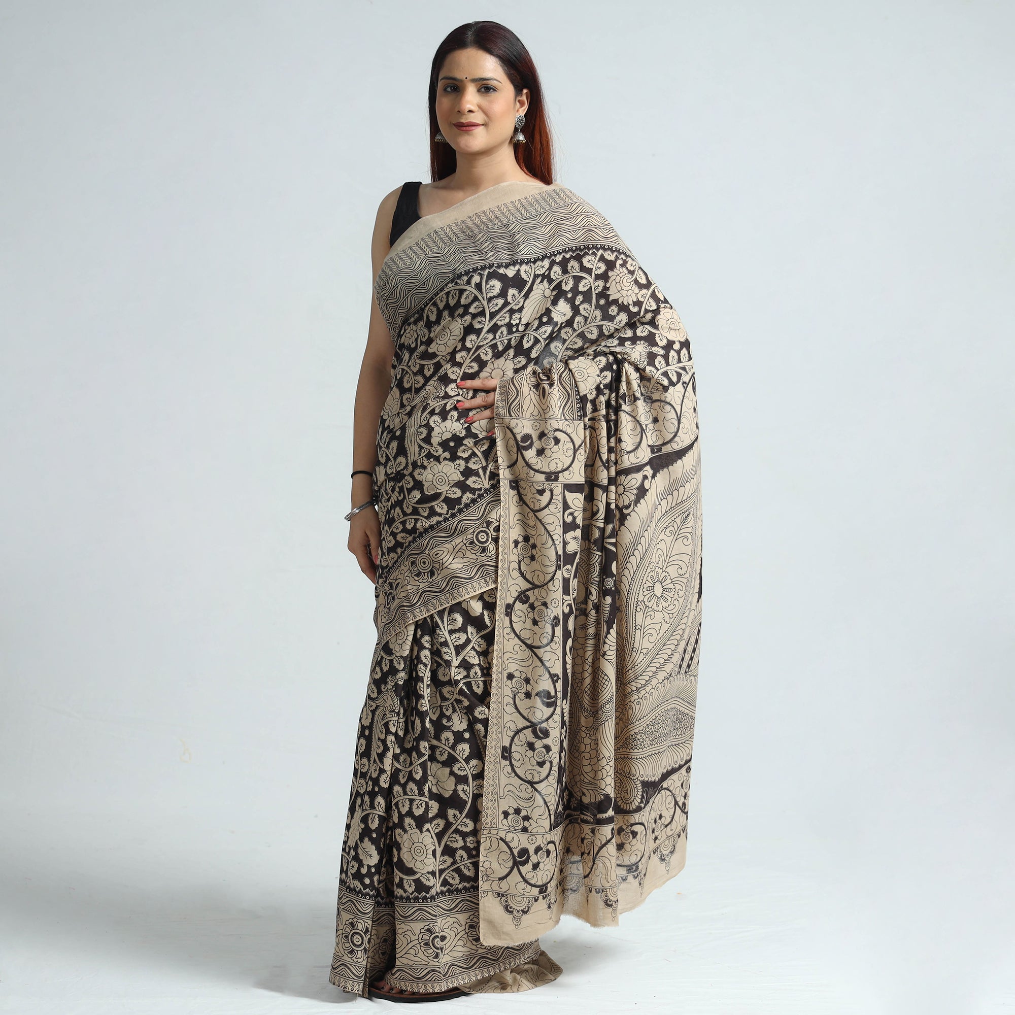 SOUTH KARGHA Black - Kalamkari Printed Cotton Saree with Blouse Piece 01 - view 2