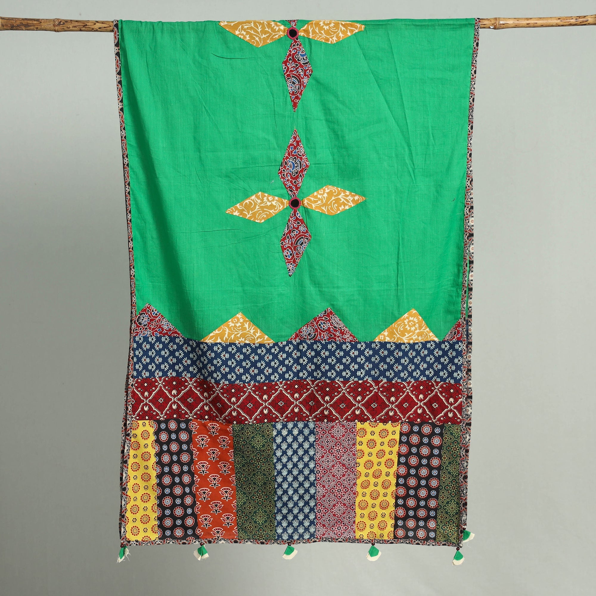 SHADES OF MARUDHARA Applique Patchwork Cotton Ajrakh Dupatta with Mirror Work 04 - view 5
