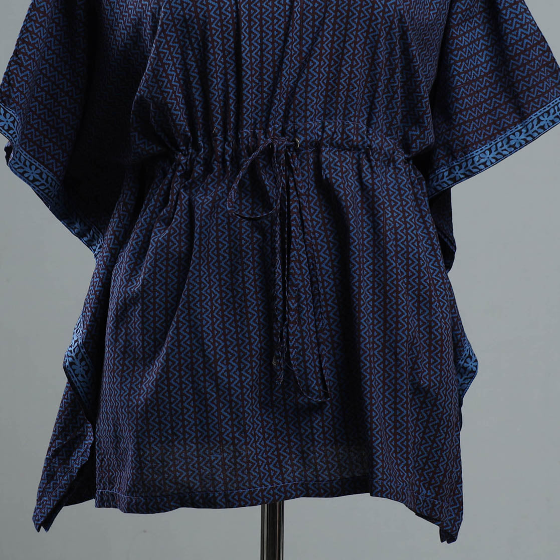 ITOKRI CASUALS Blue - Bagh Block Printed Cotton Kaftan with Tie-Up Waist (Short) - view 2
