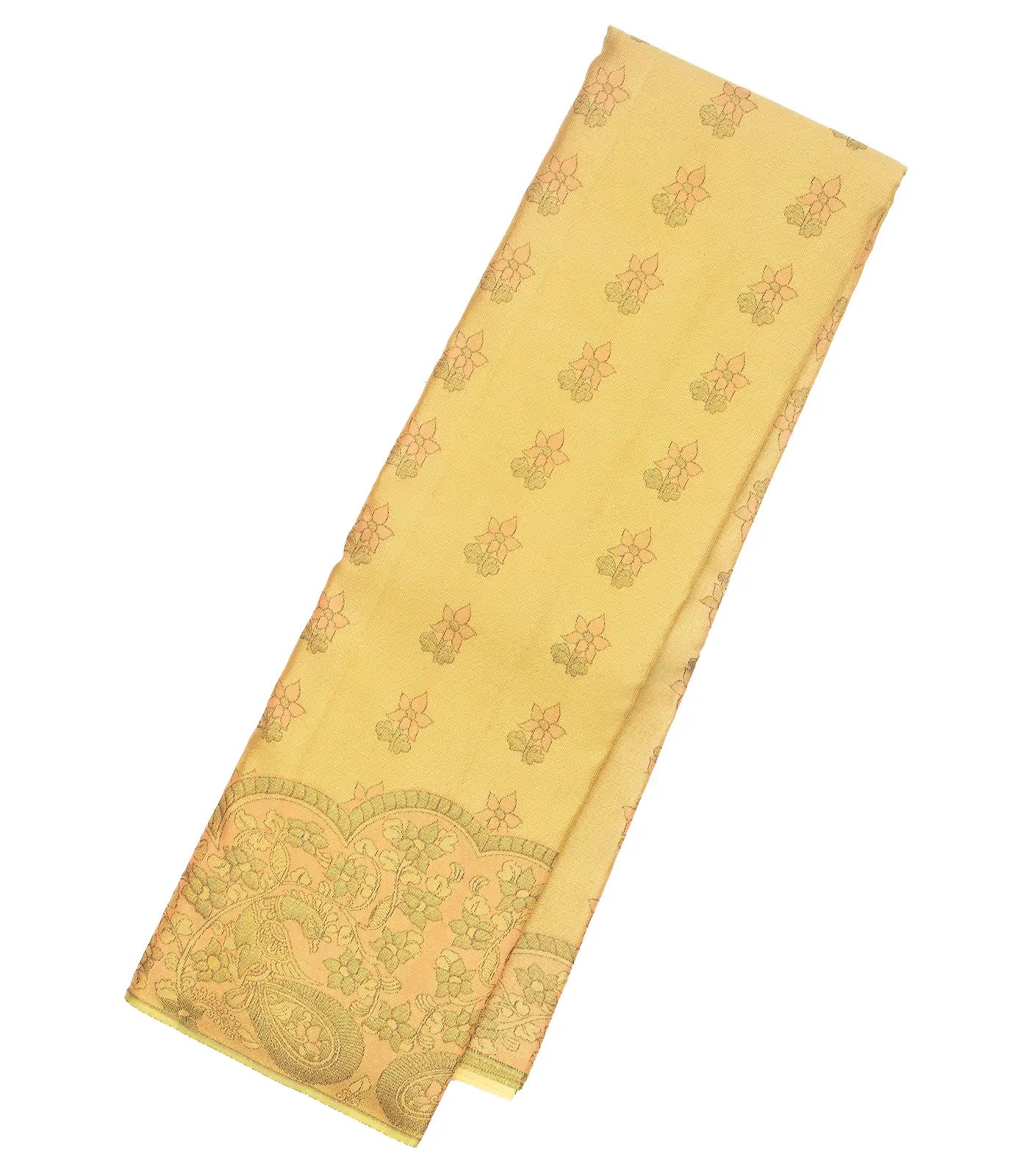 RmKV Gold Handloom Kanchipuram Silk Saree With Floral Motifs