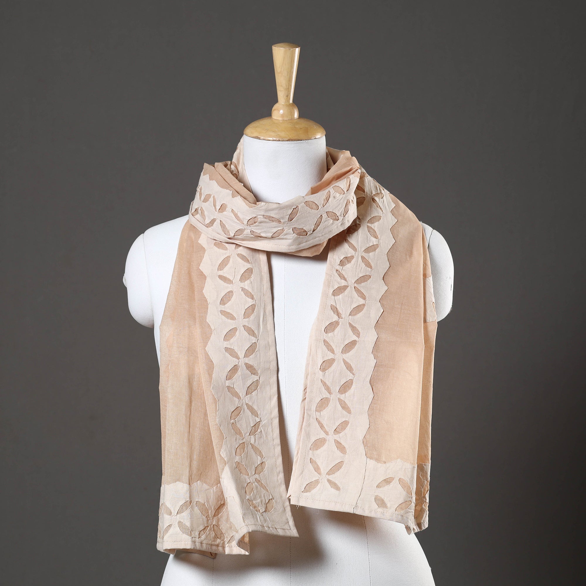 SHADES OF MARUDHARA Brown - Barmer Applique Cut Work Cotton Stole 09