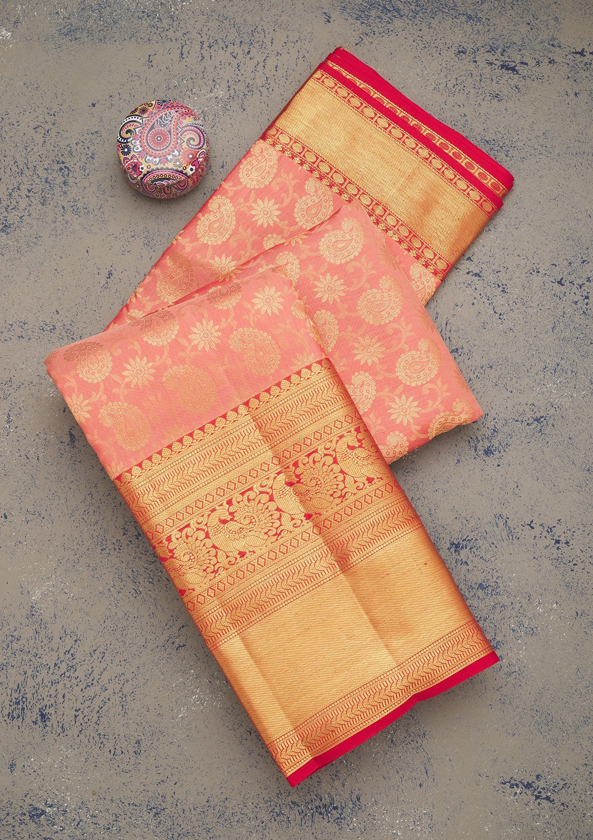 Koskii Peach Zariwork Pure Silk Saree – Women's